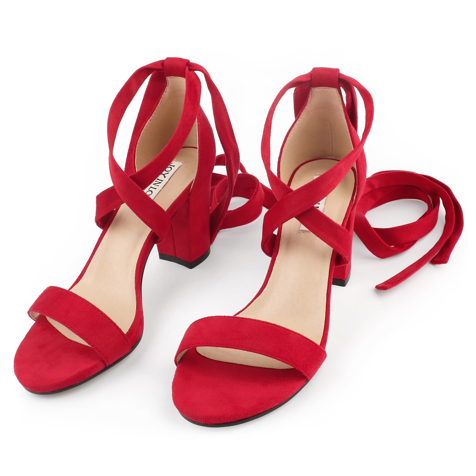JOY IN LOVE Women's Lace Up Heels - 3 Inch Chunky Block Heel Strappy Sandals for Weddings, Parties & Date Nights | Comfortable Dress Shoes for Women