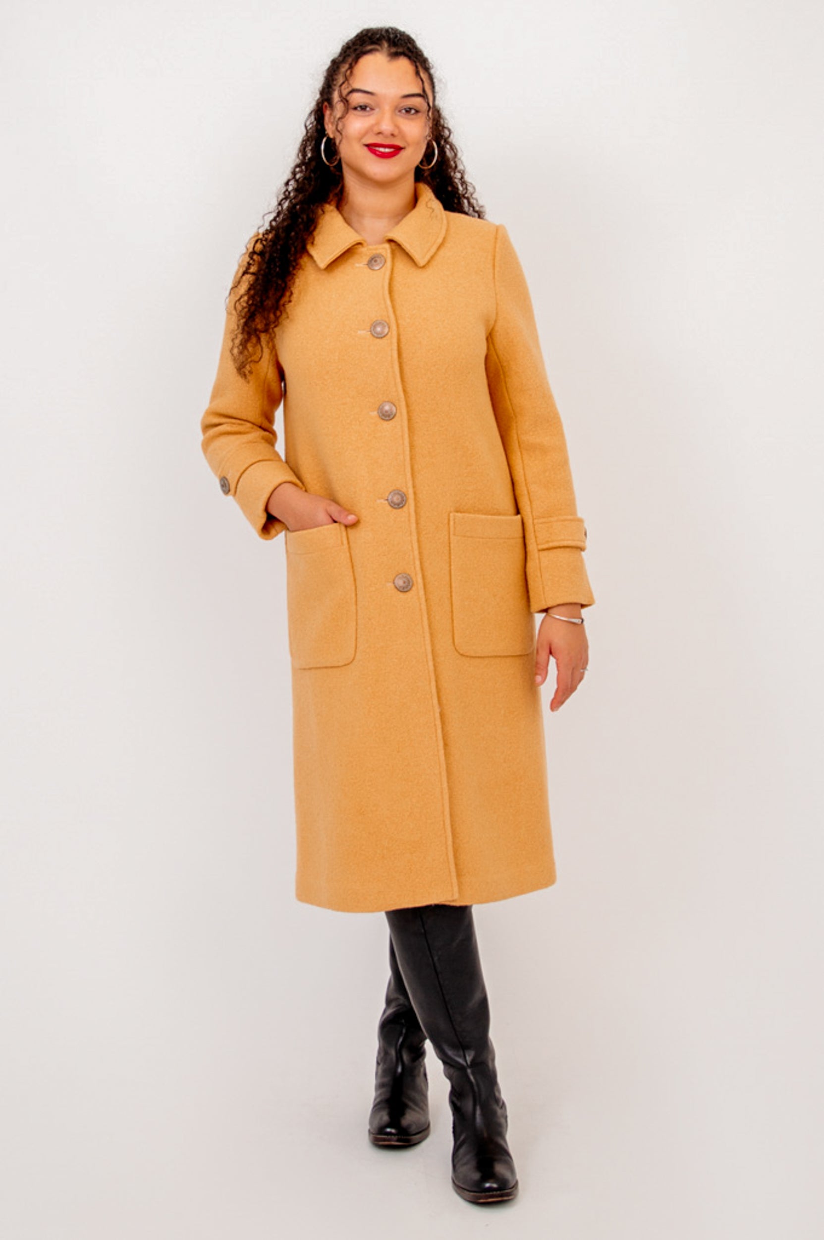 Edna Coat Women's Boiled Wool Jacket in Latte Color - Perfect for Fall and Winter Outerwear, Office Wear & Casual Outfits