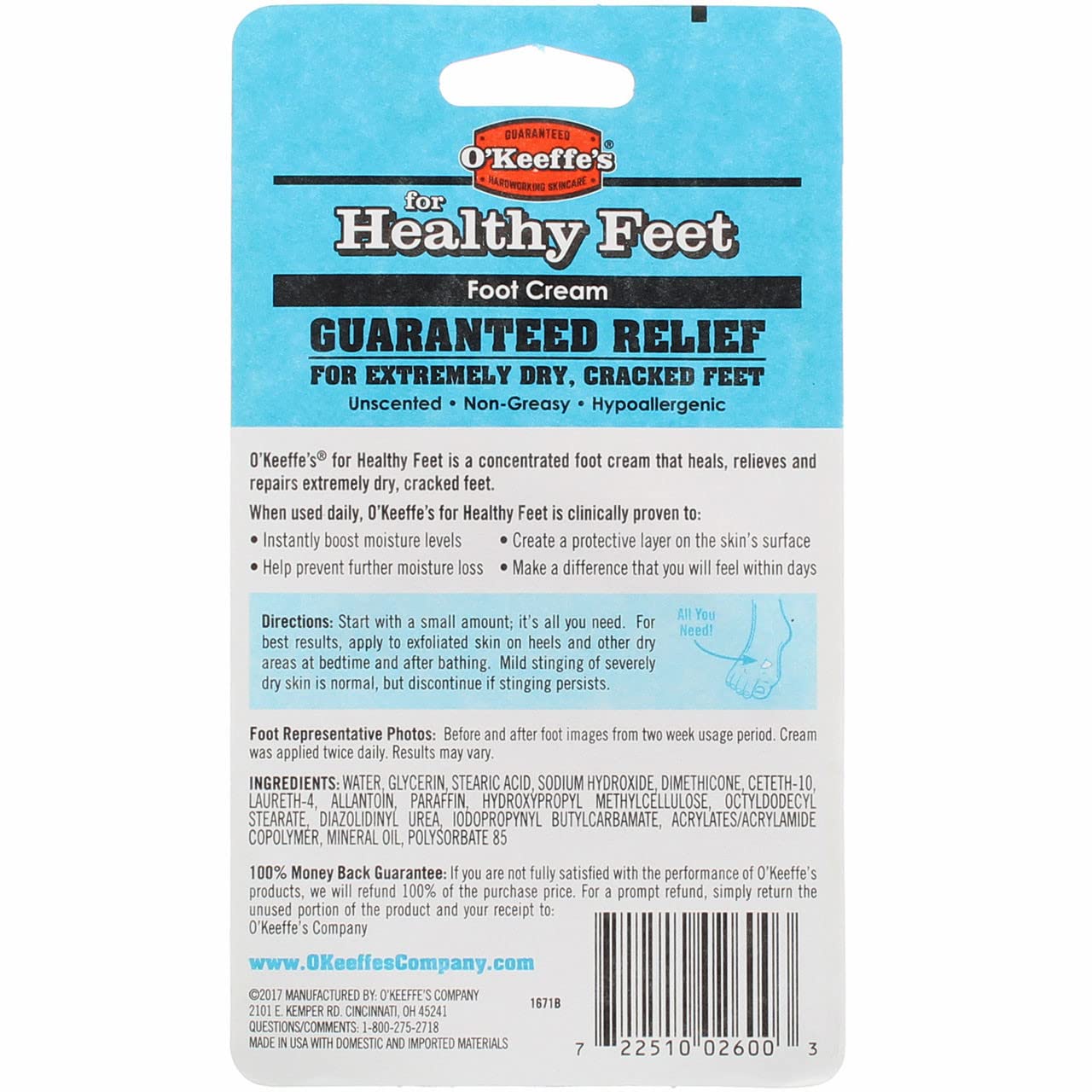 O'Keeffe's For Healthy Feet Daily Moisturizing Foot Cream - 2.7 oz (Pack of 4) - Intense Hydration for Dry Cracked Feet - Perfect for Athletes, Diabetics & Daily Foot Care