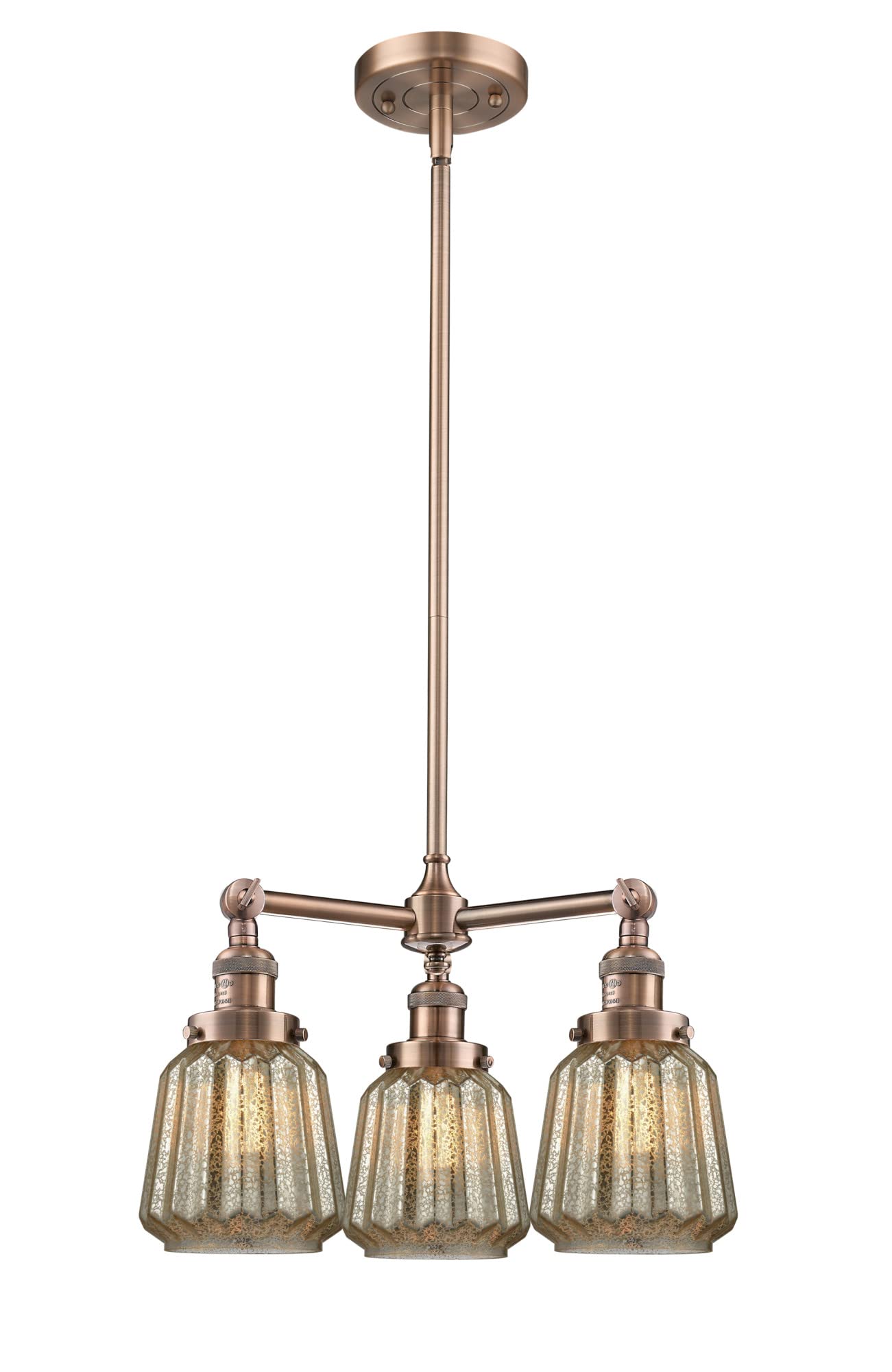 Innovations 207-PC-G146 3-Light Modern Chandelier in Polished Chrome - Elegant Ceiling Light Fixture for Dining Room, Bedroom, or Living Room Decor