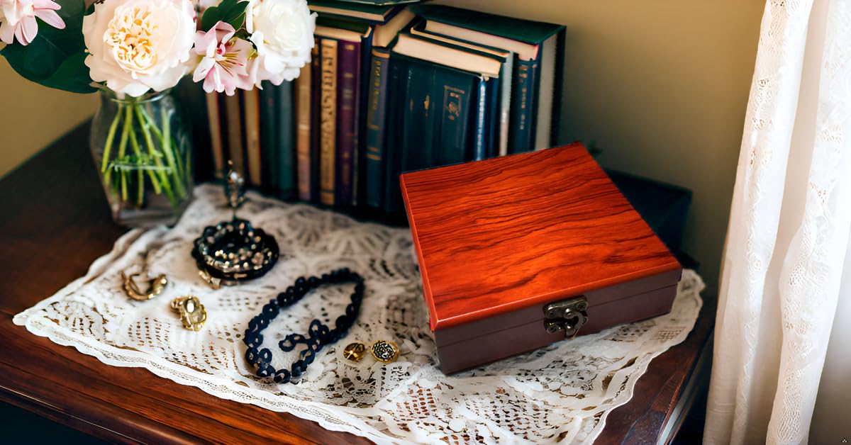 WANLIAN Handcrafted Wooden Jewelry Box with Hinged Lid & Lock - Decorative Storage Box for Gifts, Beads, Jade, Bracelets, Necklaces - Perfect for Home Organization, Wedding Favors & Jewelry Display