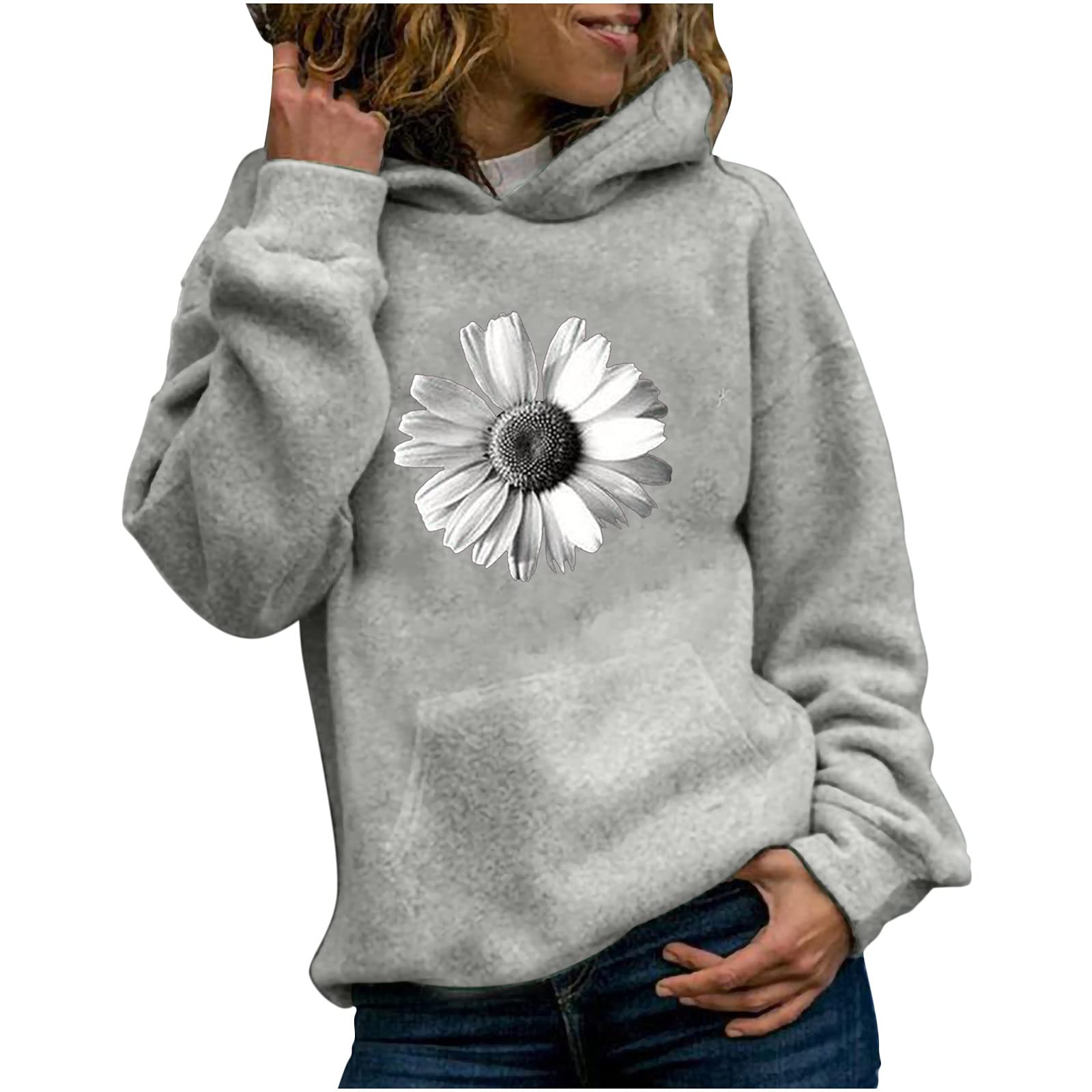 Women's Sunflower Print Crewneck Sweatshirt - Long Sleeve Casual Pullover Hoodie, Plus Size Fashion Blouse | Perfect for Fall Outfits, Lounge Wear & Street Style