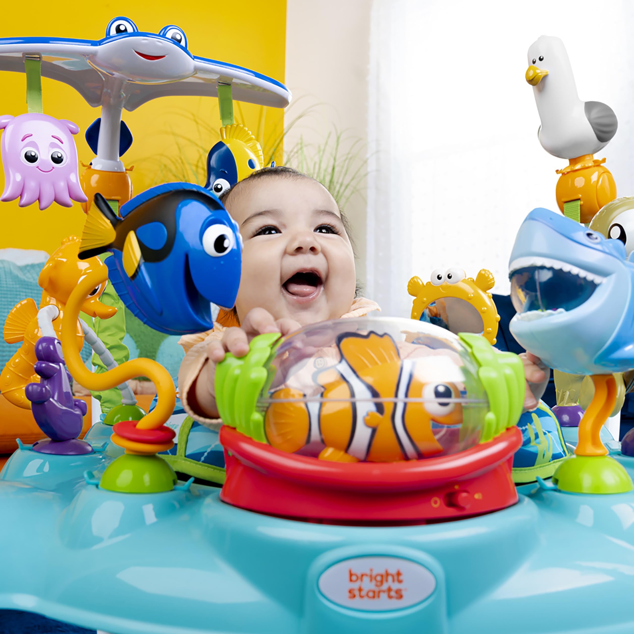 Bright Starts Disney Baby Finding Nemo Sea of Activities Jumper - Interactive Baby Activity Center with Lights, Music & Sounds for Infants 6-12 Months (Blue) - Perfect for Playtime, Learning & Motor Skill Development