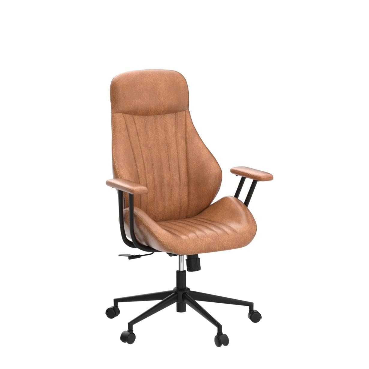 Ovios Mid Century Modern Office Chair with Lumbar Support - Ergonomic High Back Executive Chair with Swivel Wheels, Brown Suede Leather - Perfect for Home Office, Conference Rooms & Workspaces