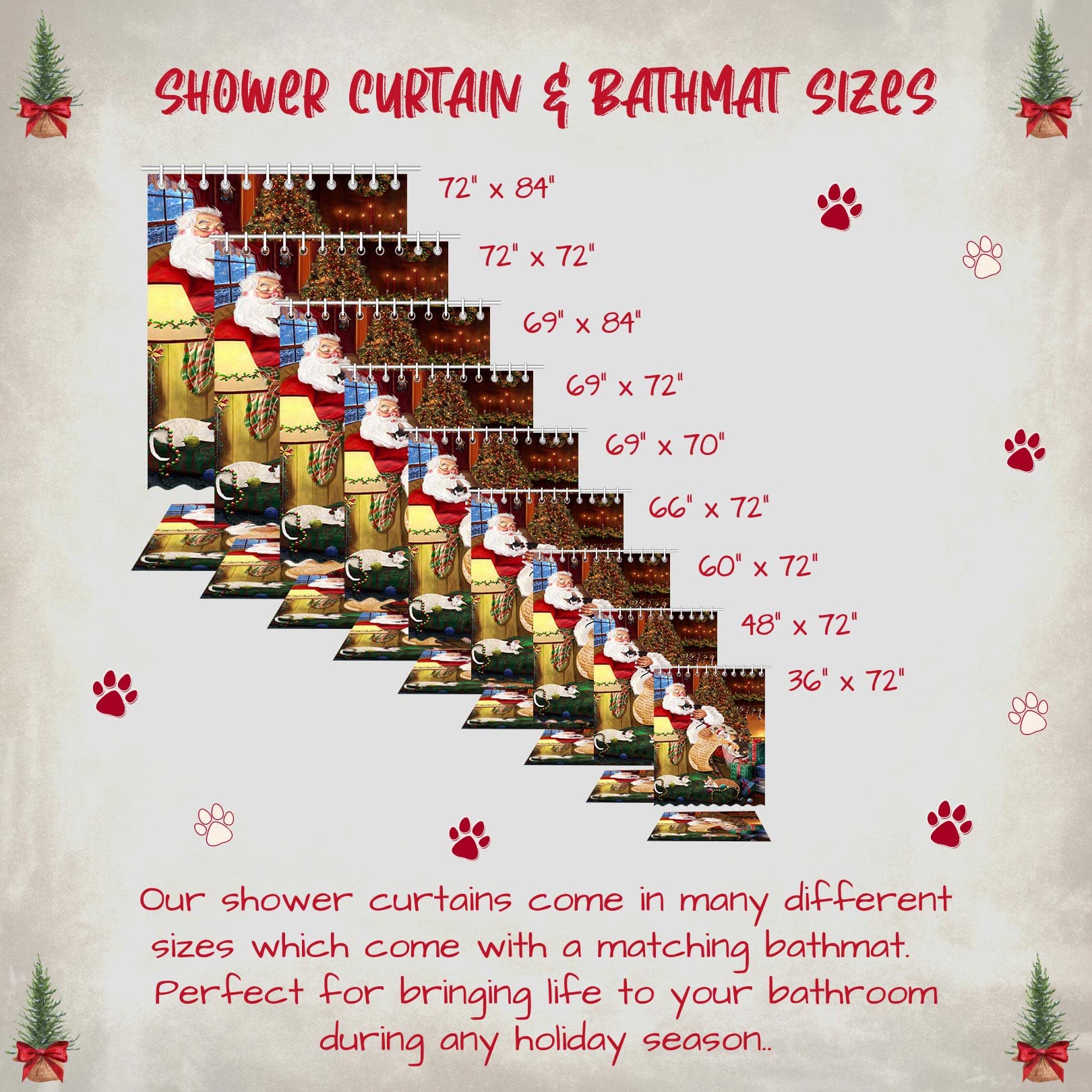 Santa Sleeping with Cornish Rex Cat Shower Curtain & Bath Mat Set - Holiday Pet-Themed Bathroom Decor, Plush Rug & Polyester Curtain with Hooks (Mat 16x28 in, Curtain 66x72 in) for Christmas Bathroom Makeover