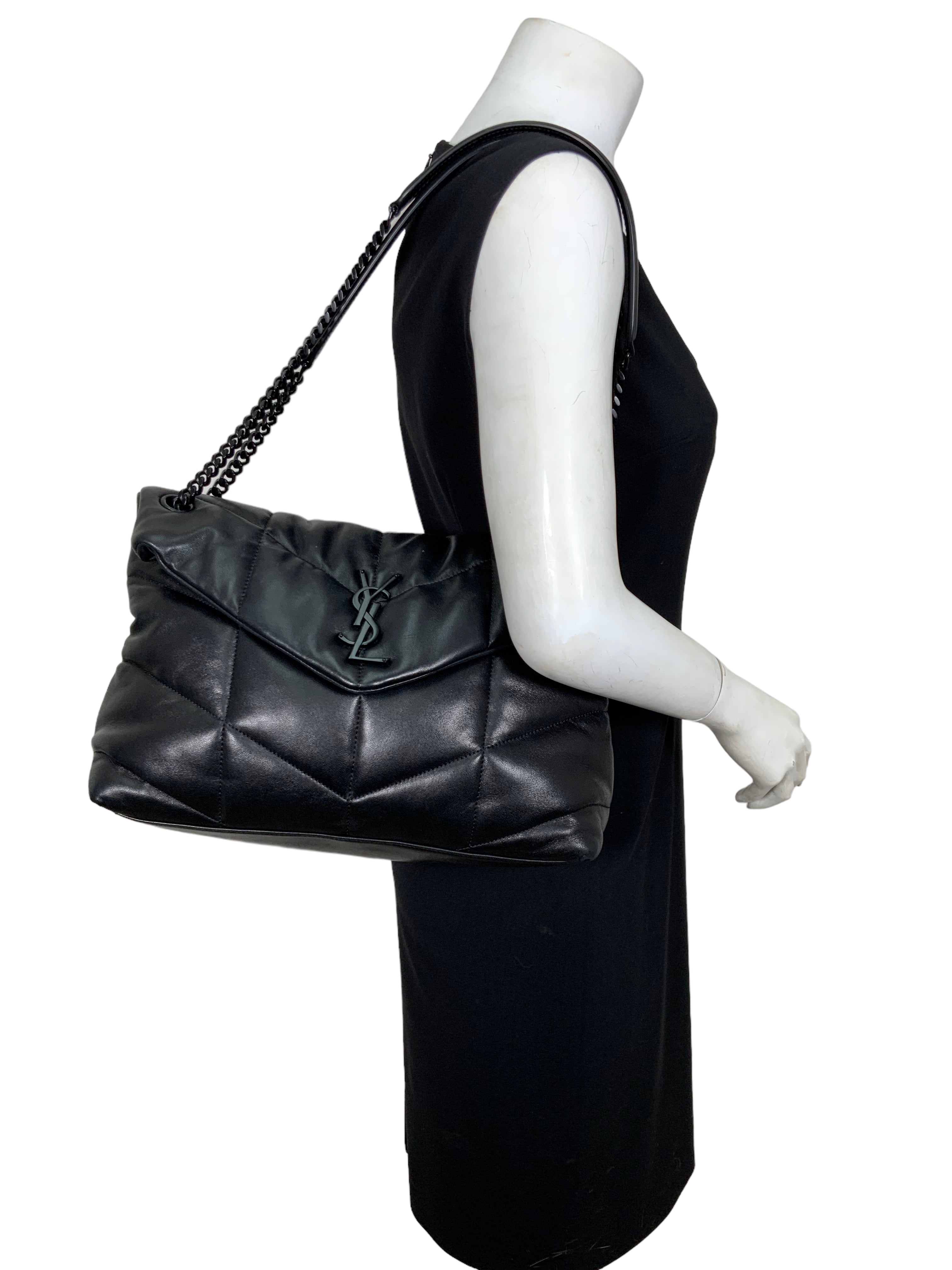 SAINT LAURENT Medium Puffer Shoulder Bag for Women | Luxury Quilted Leather Crossbody Purse | Perfect for Work, Travel & Evening Outings