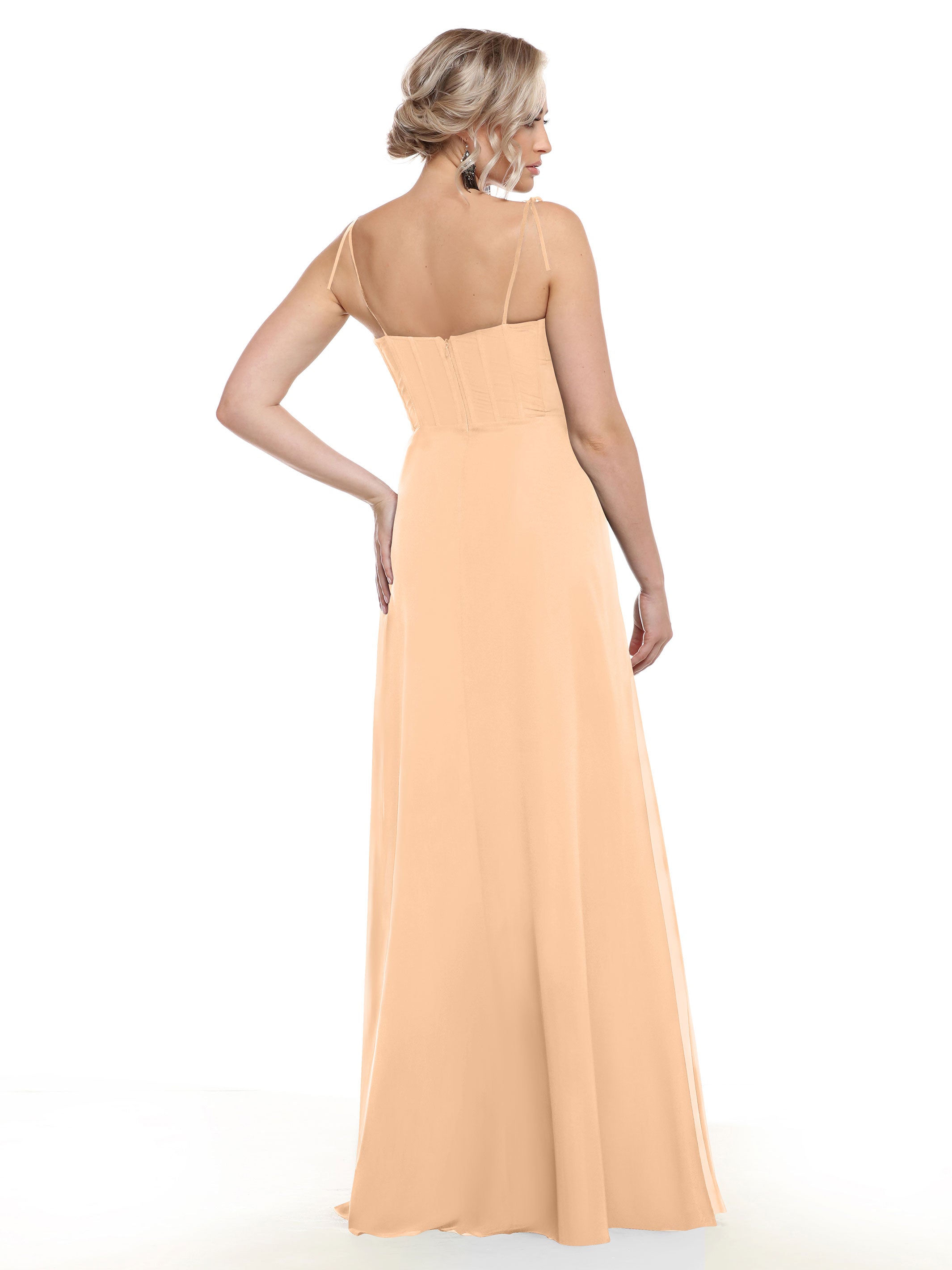 Elegant 80144 Chiffon A-Line Bridesmaid Dress with V-Neck & Spaghetti Straps - Perfect for Weddings, Formal Events & Special Occasions
