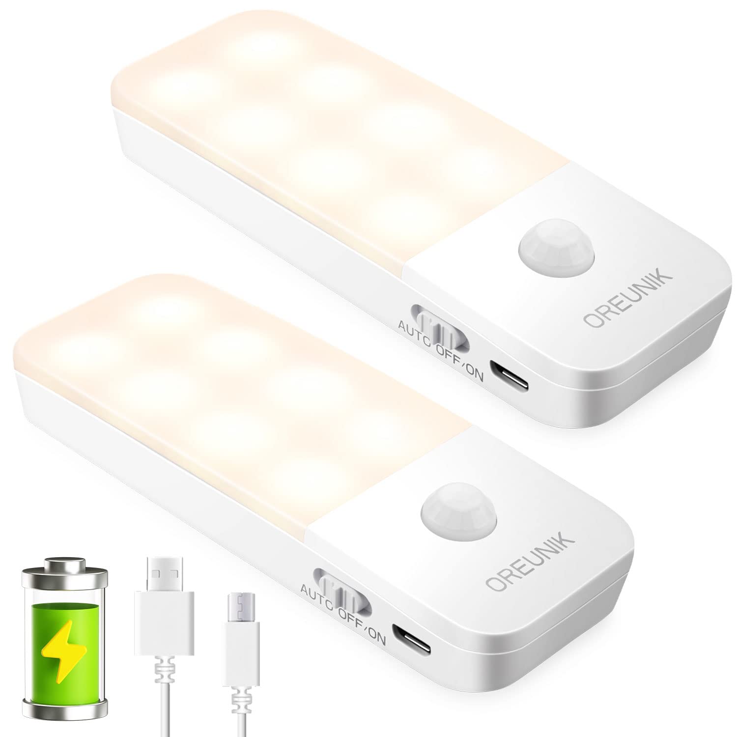 Motion Sensor Night Lights - Rechargeable LED Closet Lights with Magnetic Strip for Wardrobe, Bedroom, Stairway & Hallway | Indoor Dusk to Dawn Sensor Cabinet Lighting (2 Pack) - Perfect for Nighttime Safety, Baby Nurseries & Elderly Care