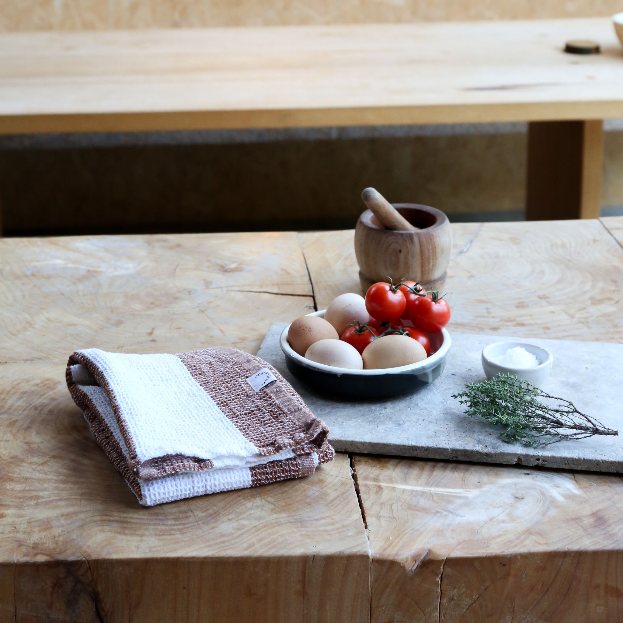 DESIGNSTUFF Waffle Tea Towel Set of 2 - Absorbent & Quick-Drying Kitchen Towels in Cinnamon & White - Perfect for Dish Drying, Hand Wiping & Home Decor
