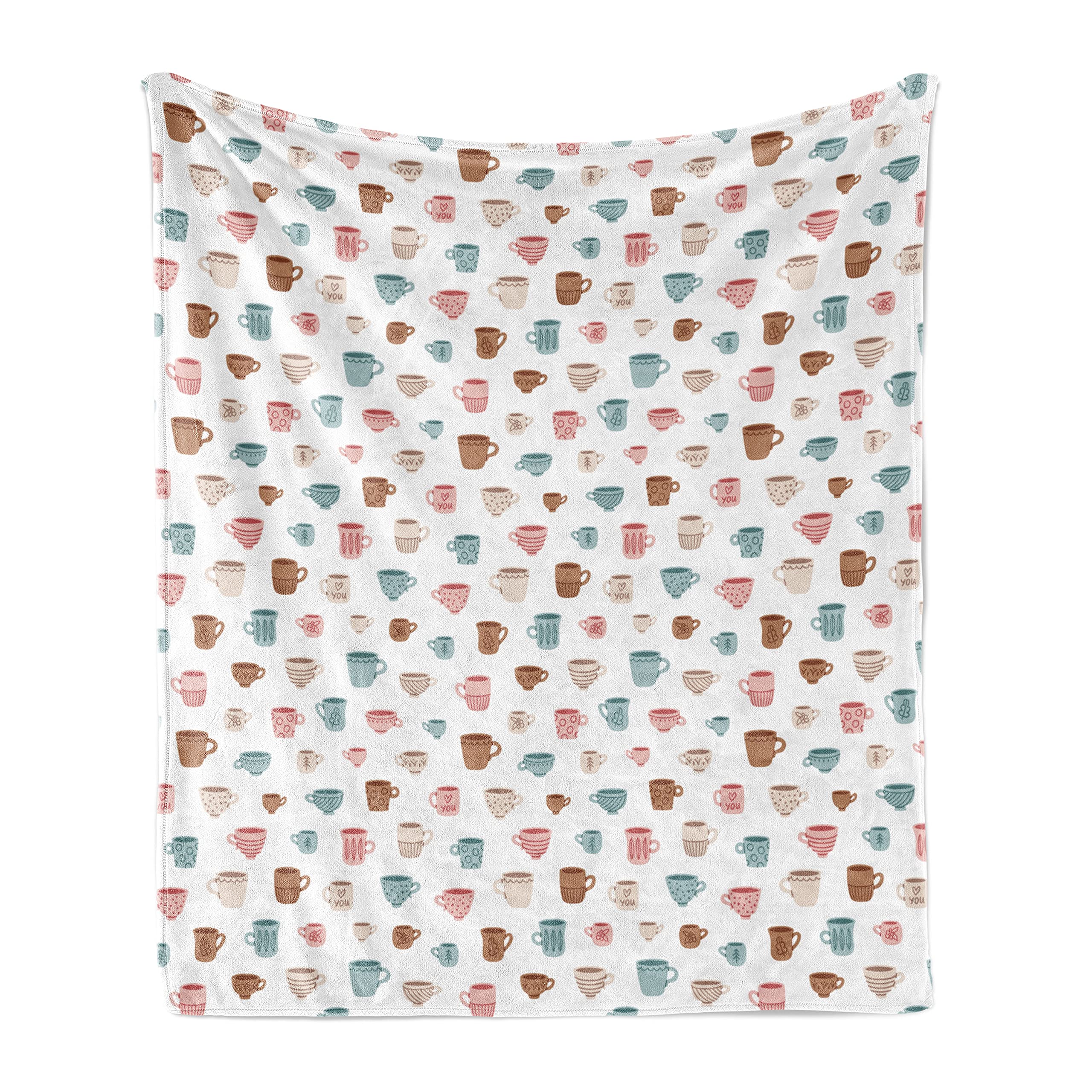 Ambesonne Vintage Tea Party Throw Blanket - Classic Coffee Mug Pattern, Soft Flannel Fleece Accent Blanket for Couch, Sofa & Bed (50