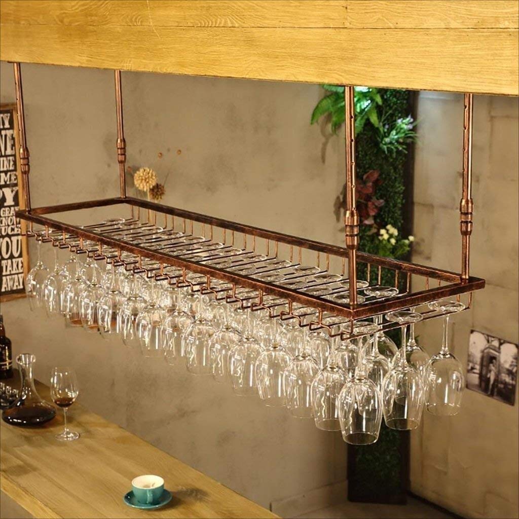 NMDCDH Retro Iron Art Wine Rack - Wall Mounted Suspension Shelf for Wine & Champagne Glasses (Black, 35x90cm) - Perfect for Kitchen, Bar, or Dining Room Decor