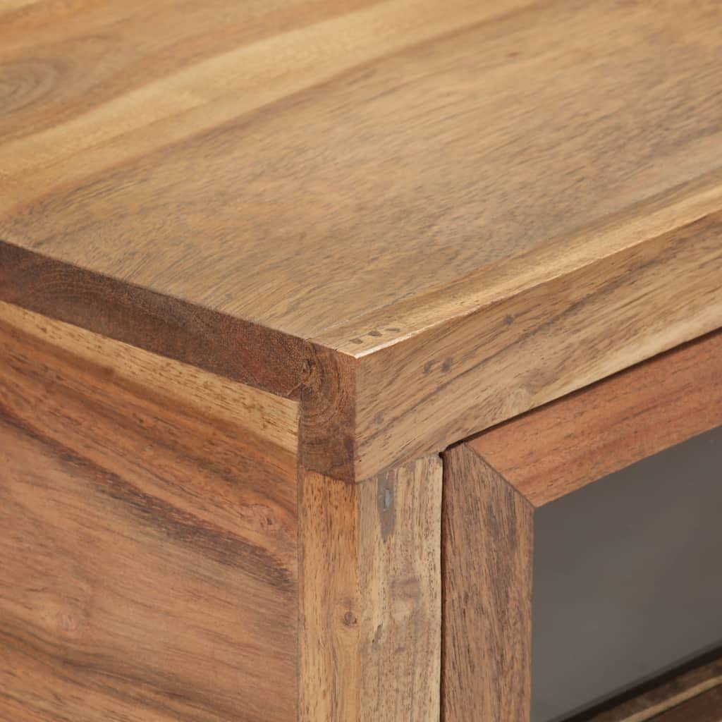 Industrial Console Table with Glass Drawer - Solid Acacia Wood Entryway Table 35.4