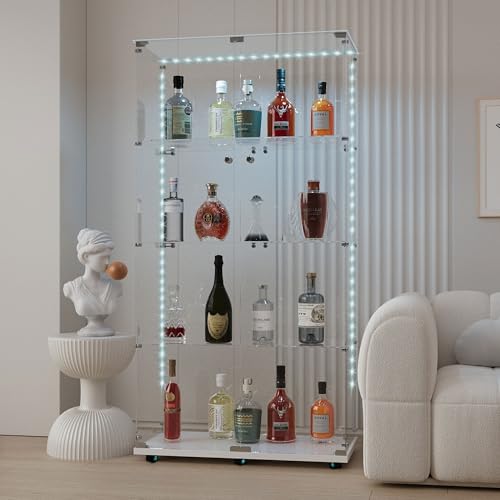 White 2 Doors 4 Shelves With Light-5