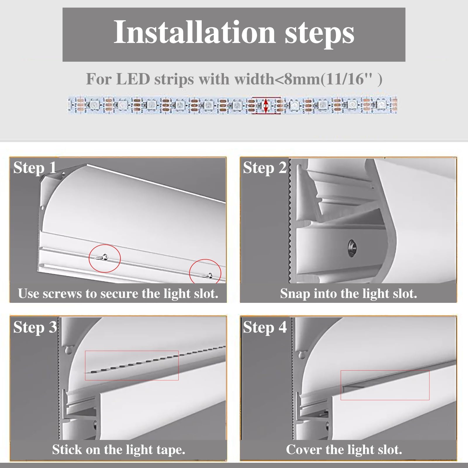3ft LED Light Strip Diffuser Aluminum Channel - White Large Trim Edge & Cornice Coving for Wall, Ceiling & Baseboard - Perfect for Indirect Lighting, Home Theater & Kitchen Under Cabinet Lighting