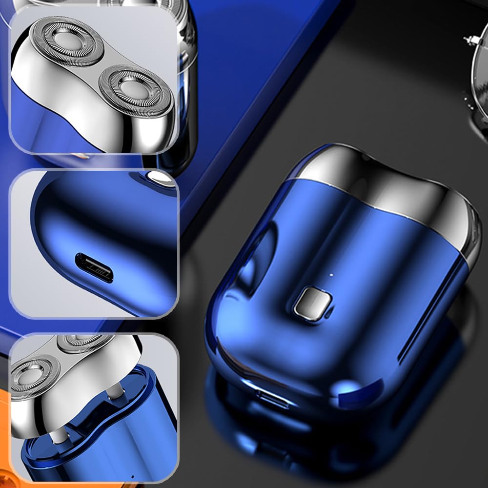 Quatreey Rechargeable Waterproof Electric Razor - Dual Head Wet/Dry Shaver for Men, Travel & Gym Use - Blue Pocket Shaver for Smooth Shaving Anywhere