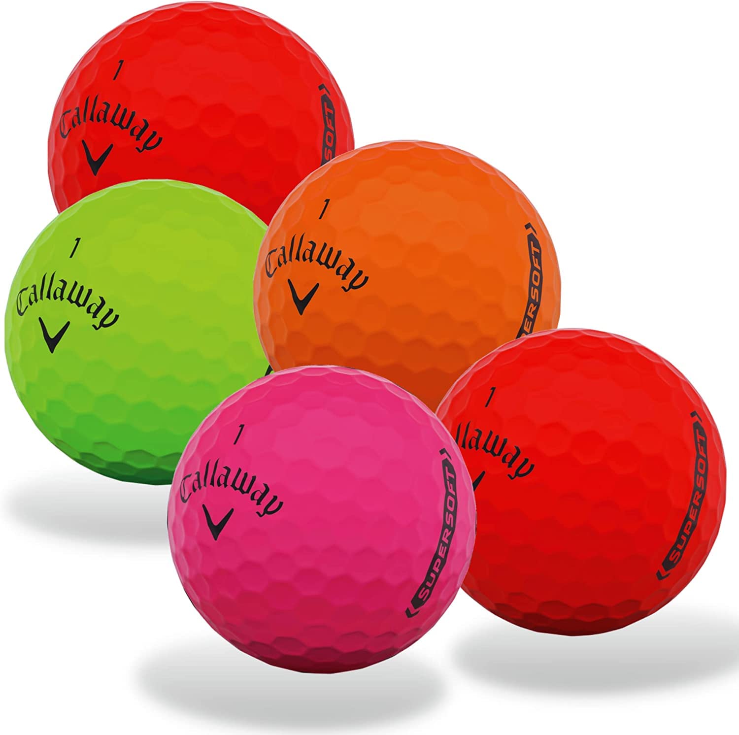 Recycled Matte Mixed Color Golf Balls - Compatible with Callaway Supersoft, Superhot & Superfast - Used for Practice, Driving Range & Casual Play