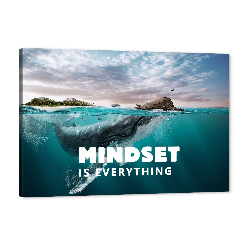 Motivational Canvas Wall Art for Office & Home - 'Mindset is Everything' Inspirational Quote Print, Framed Positive Mindset Poster for Office Decor, Gym & Workout Room Wall Art (24x36 Inches) - Perfect for Home Office, Living Room & Fitness Studio Motivation