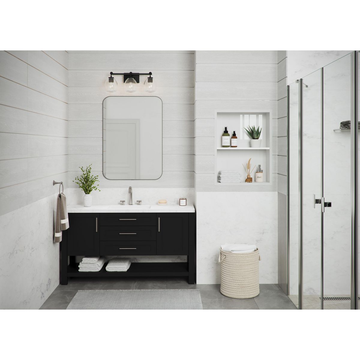 Caisson Collection 3-Light Clear Glass Bathroom Vanity Light Fixture - Perfect for Modern Bathroom Makeovers & Spa-Like Ambiance