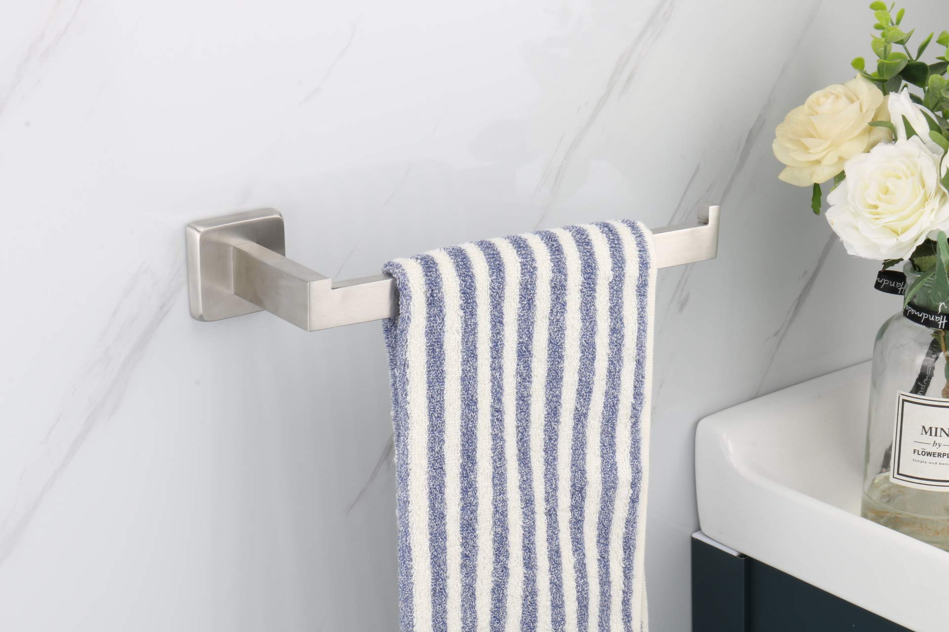 TocTen 9 Inch Heavy Duty Stainless Steel Towel Holder - Brushed Nickel Wall Mounted Bathroom Towel Ring, Thick SUS304 Rustproof Hand Towel Rack for Kitchen, Bathroom & Laundry Room Organization