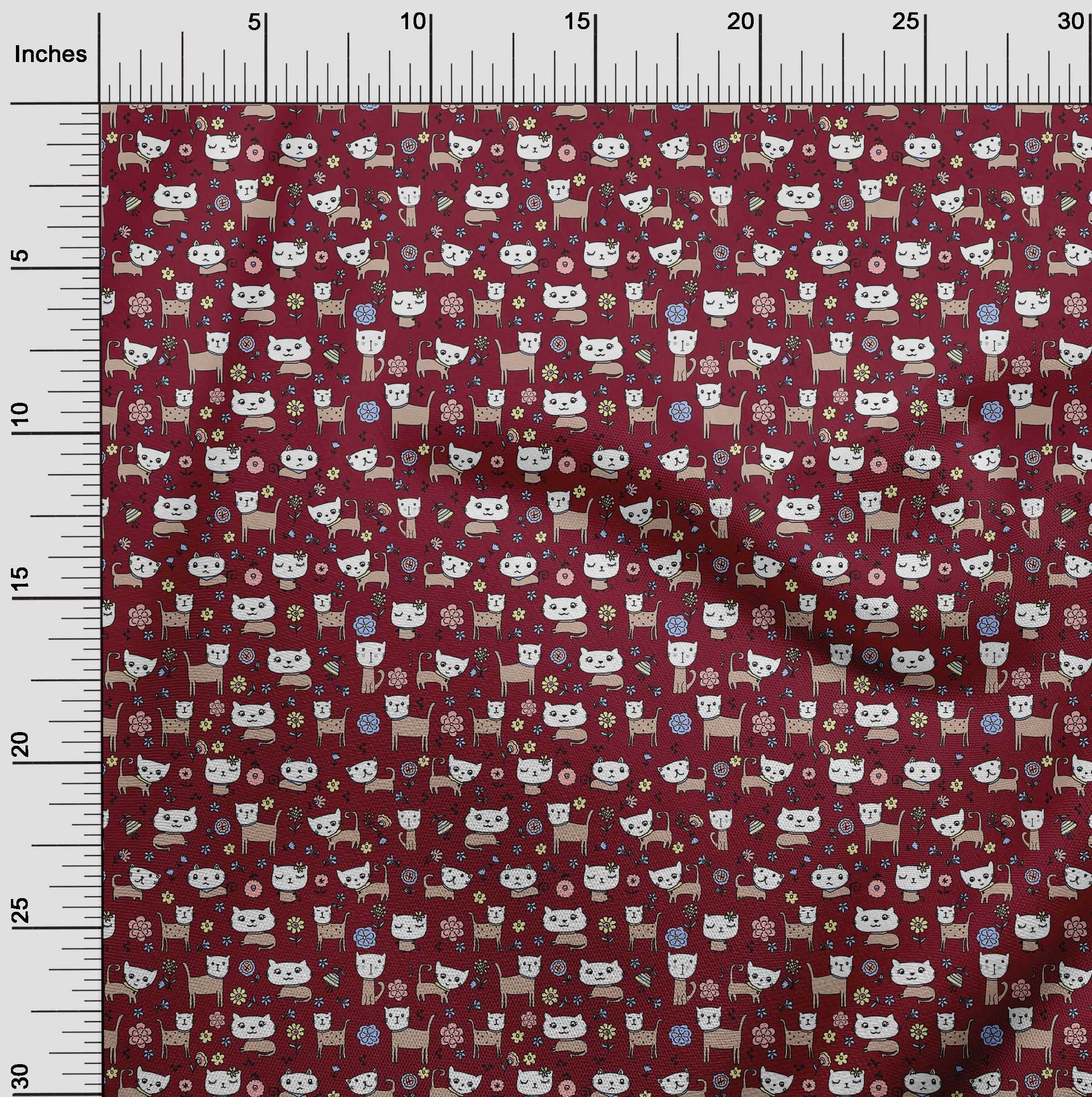 Premium Cotton Silk Blend Maroon Fabric for Kids - 42 Inch Wide Printed Animal Design DIY Sewing Supplies by The Yard | Perfect for Children's Clothing, Costumes & Craft Projects