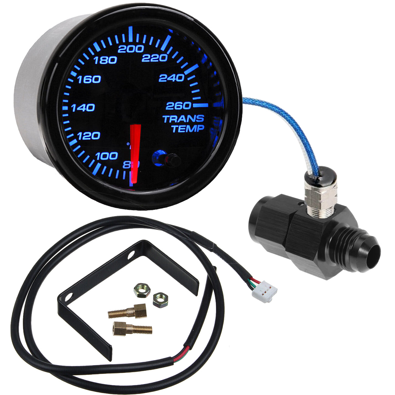 2 Inch Transmission Oil Cooler Temp Gauge Sender Unit with AN Hose End Adapter - High Performance Oil Temperature Sensor for Automotive, Racing & Heavy Duty Trucks