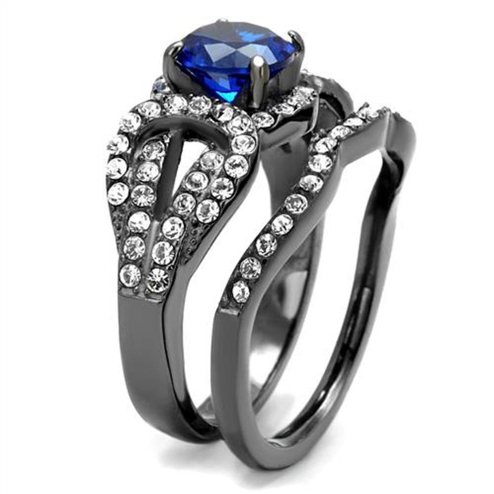 London Blue Spinel Wedding Ring Set for Women - Stainless Steel Jewelry for Brides