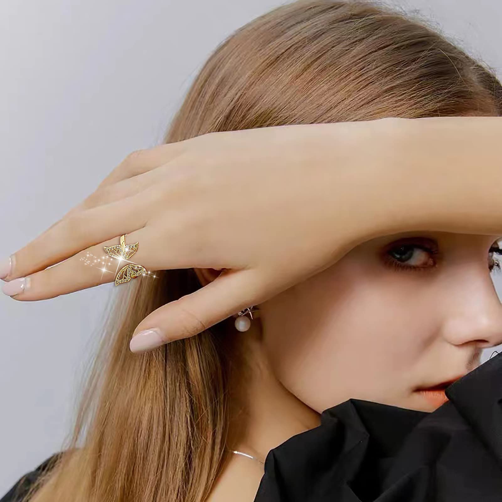 10K Gold Open Bow Ring for Women - Elegant Bridal Engagement Party Jewelry - Perfect Birthday, Proposal & Anniversary Gift (One Size) - Ideal for Weddings, Date Nights & Special Occasions