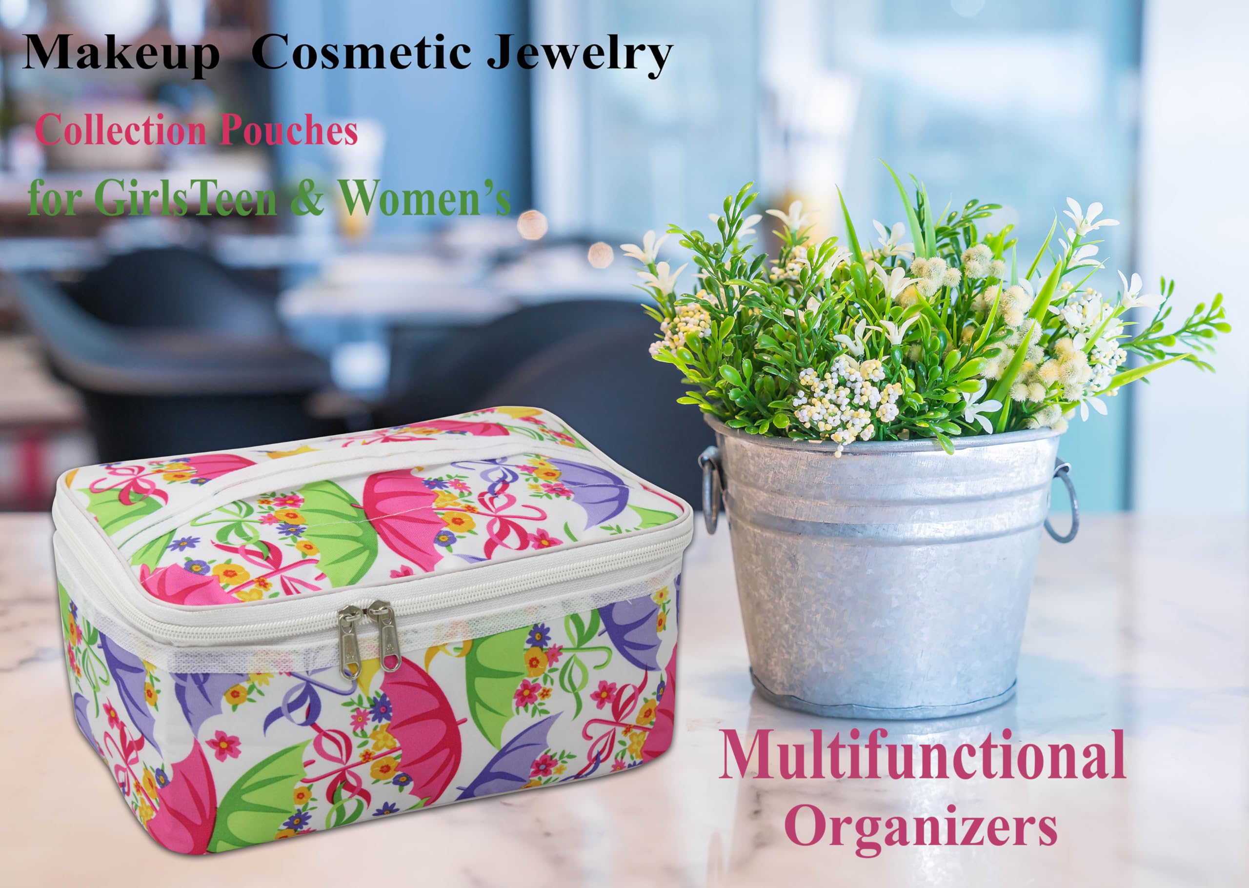 atorakushon® Fabric Women's Makeup Storage Box - Travel Vanity Cosmetic Organizer, Toiletry Bag & Jewelry Pouch (Multicolor, Pack of 1) | Perfect for Travel, Home Organization & Daily Use