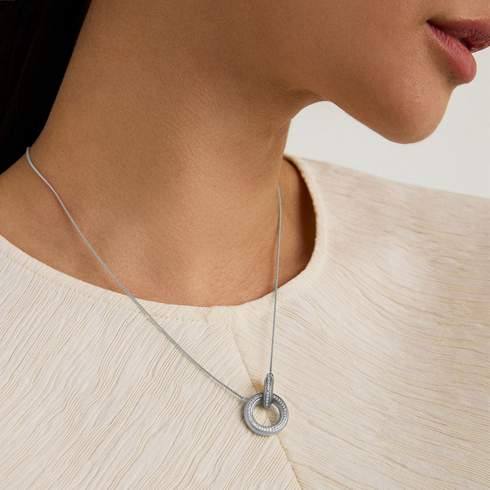 Colette Pave Hoop Pendant Necklace - Sterling Silver Jewelry for Women, Elegant Layering Necklace for Everyday Wear, Gift for Her, Perfect for Date Night & Special Occasions