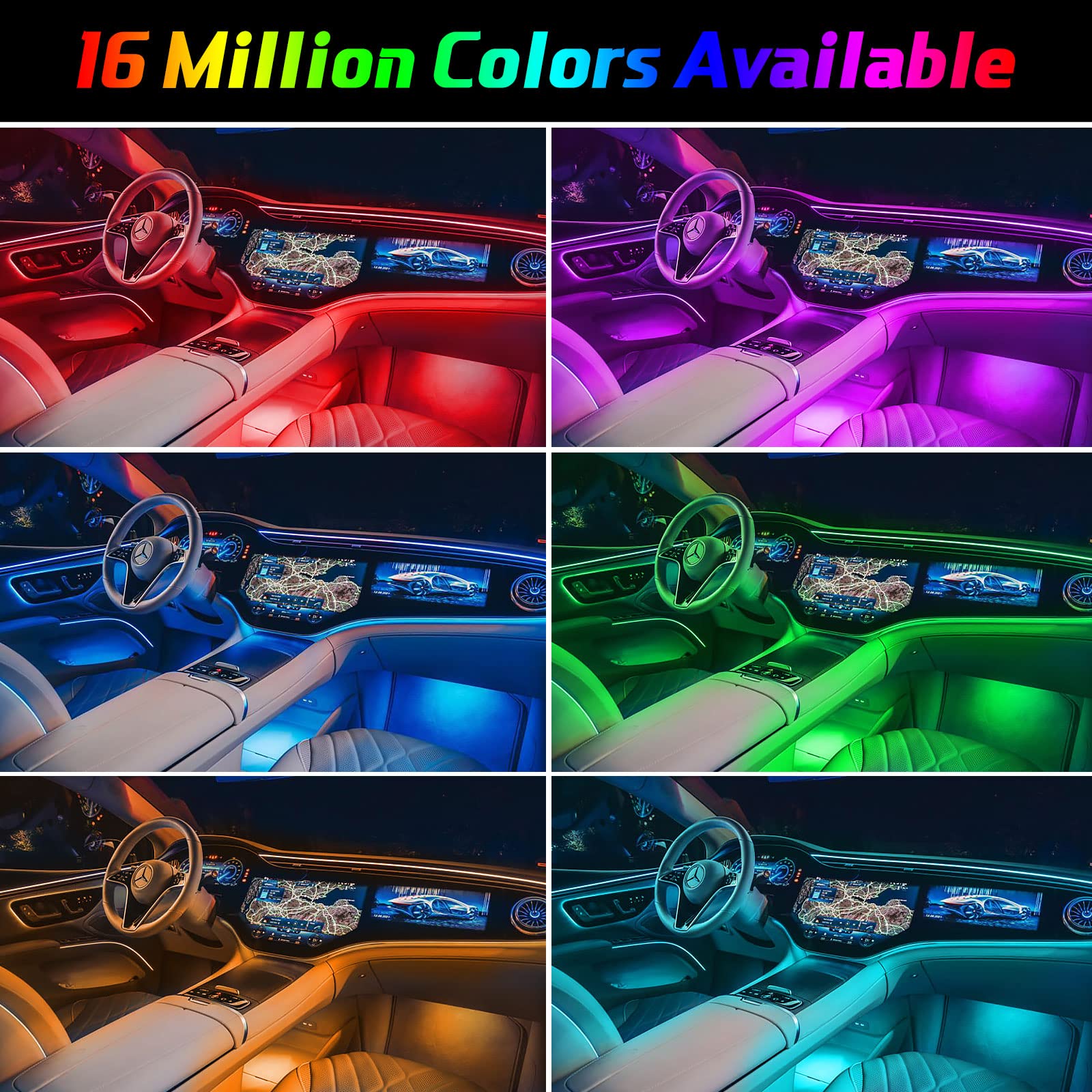 10-in-1 Multicolor RGB LED Car Interior Lighting Kit with 315in Fiber Optic, APP & Music Sync Control - DIY Ambient Neon Strip Lights for Cars, Trucks & SUVs | Perfect for Night Driving, Car Shows & Custom Vehicle Lighting