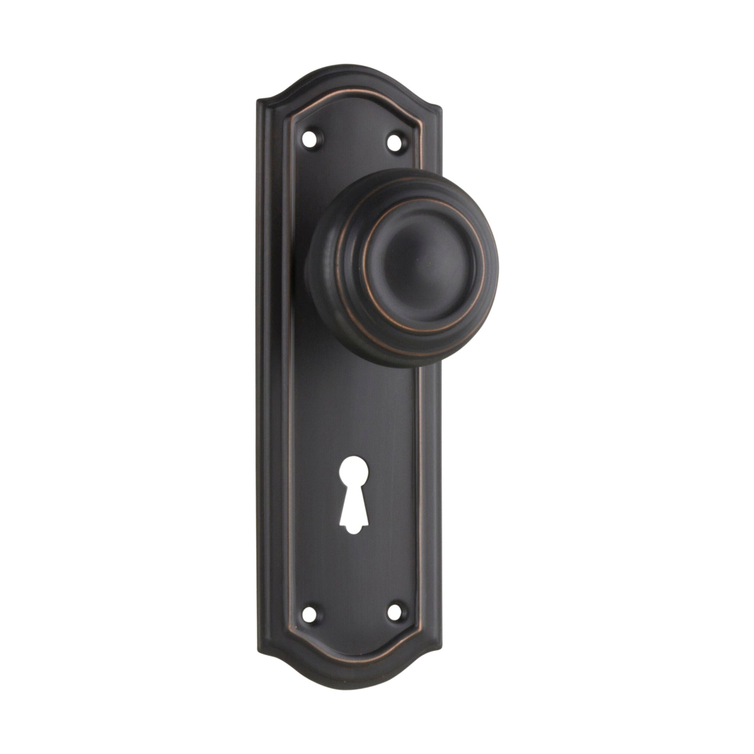 Antique Copper Door Knob with Kensington Lock - 1083 Pair (H175xP57xW58mm) - Vintage Style Entry Door Hardware for Home Security & Classic Interior Design