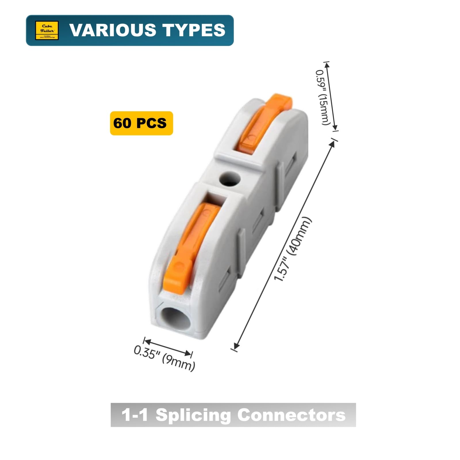 CUBEFELLER® 60pcs Lever Wire Connectors - 24-12 AWG Splicing Connectors for Solid & Stranded Wires, Compact 1 Conductor Electrical Connectors | Ideal for Home Wiring, DIY Projects & Electrical Repairs