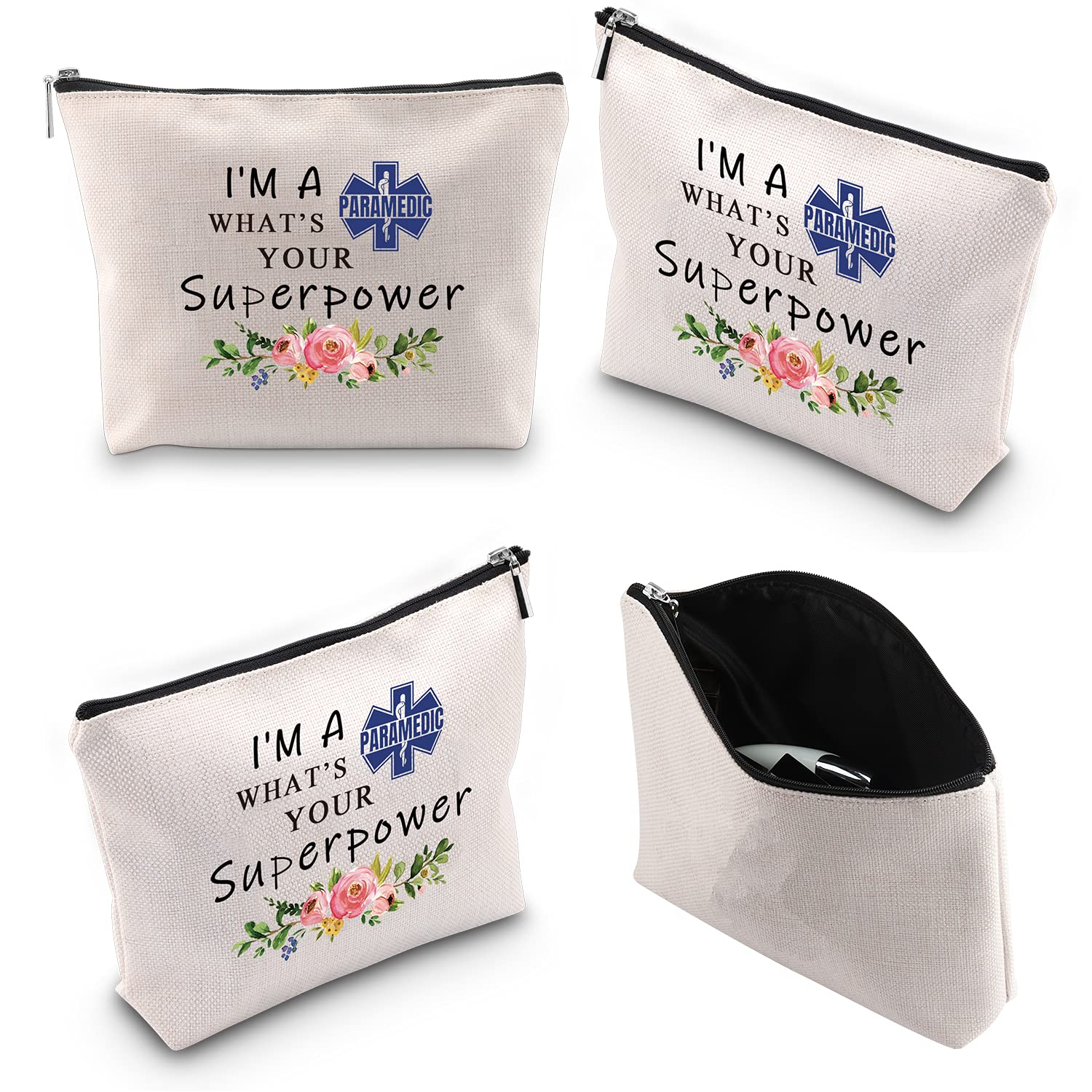 WCGXKO Paramedic Gift - 'I'm a Paramedic, What's Your Superpower?' Zipper Makeup Bag & Travel Toiletry Pouch - Perfect for EMS Professionals, Nurses, and First Responders (Great for Work, Travel, and Everyday Use)