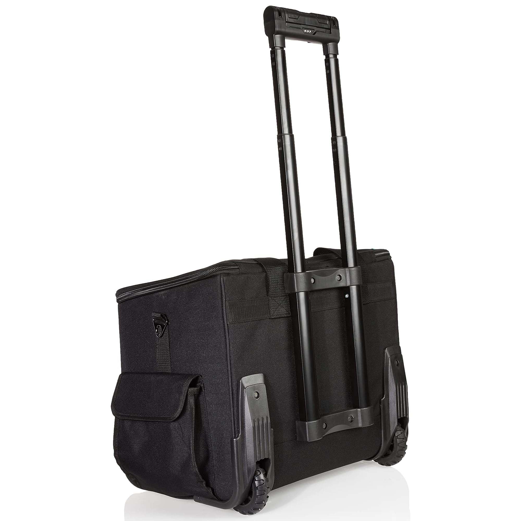 Amazon Basics 20-Pocket Lighted Rolling Tool Bag with Wheels - Heavy Duty Black Tool Organizer for Electricians, Plumbers & Contractors - Perfect for Job Sites, Workshops & Home DIY Projects
