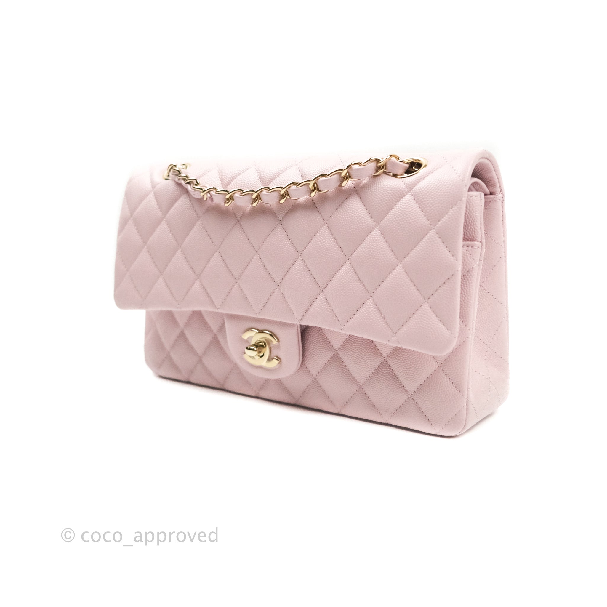 Chanel Classic Medium Double Flap Bag in Light Pink Caviar Leather with Gold Hardware - Luxury Handbag for Women, Perfect for Parties, Weddings & Everyday Elegance