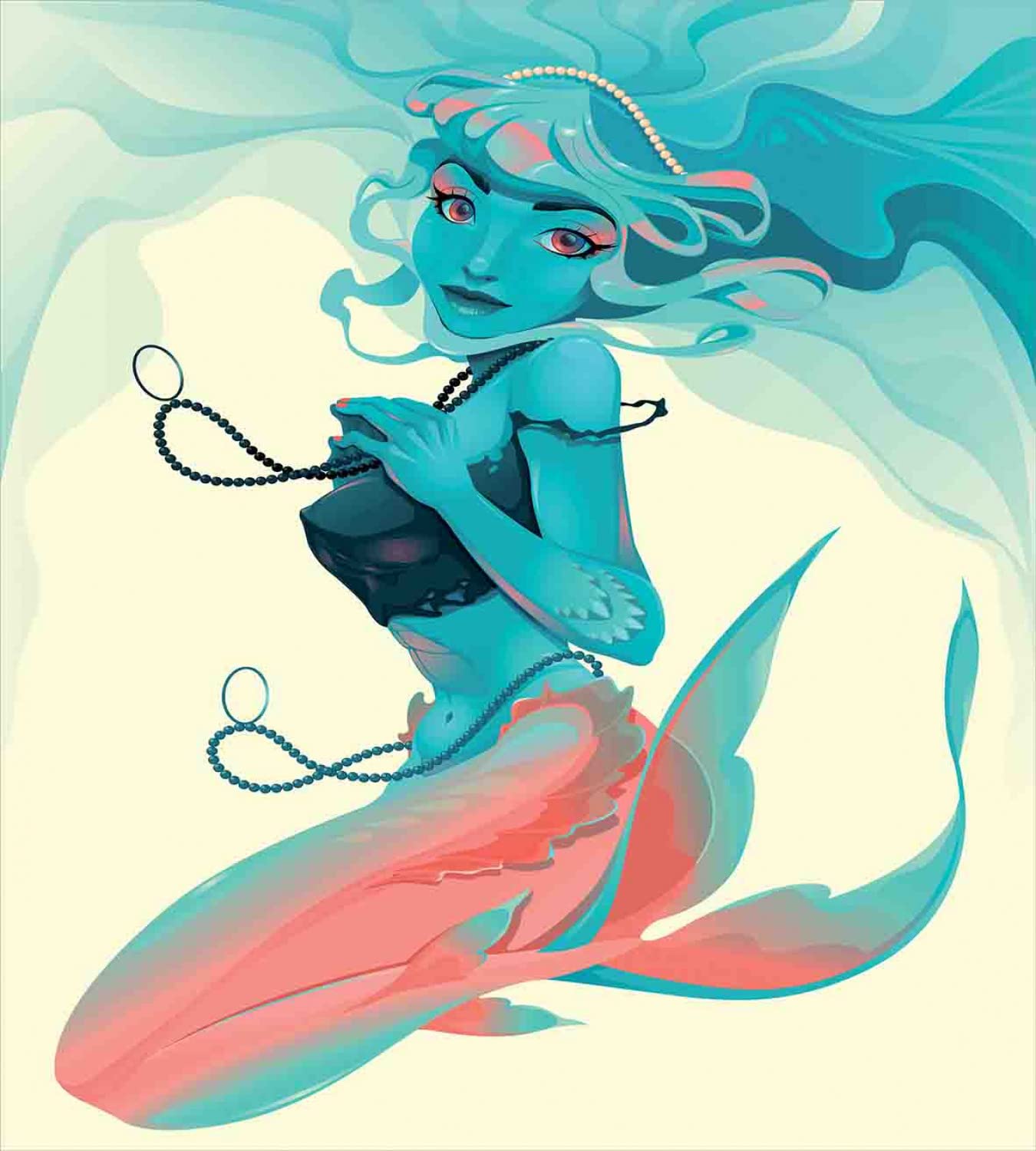 Ambesonne Gothic Mermaid Duvet Cover Set - Queen Size 2-Pack with 4 Pillowcases, Cream Teal Pink Fantasy Art Bedding | Gothic Style Makeup Illustration | Perfect for Themed Bedrooms, Mermaid Lovers & Fantasy Decor
