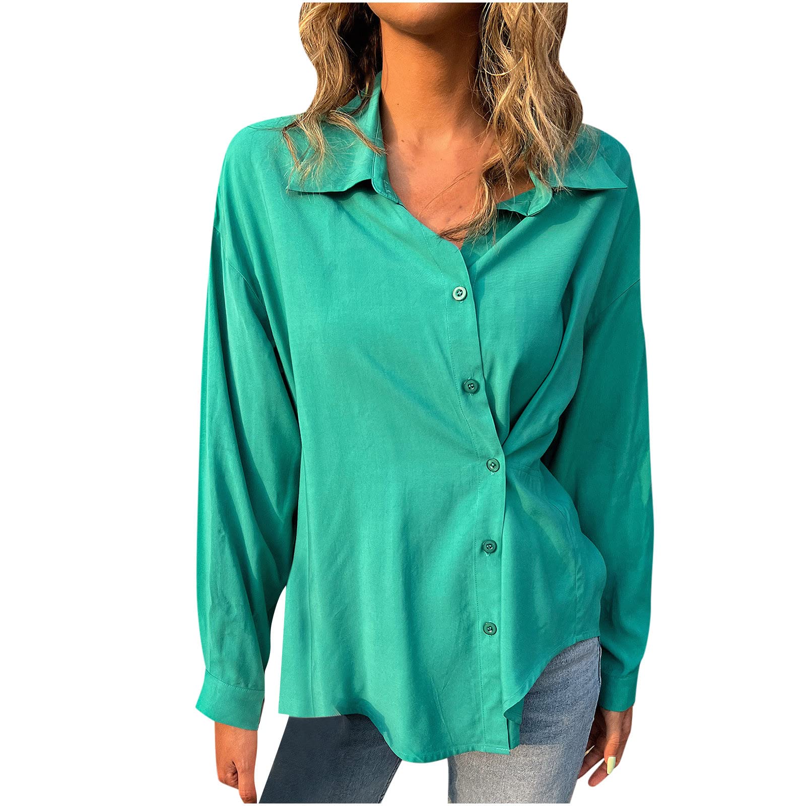 2023 Women's Button Down Shirts - Elegant Long Sleeve Chiffon Blouses for Fall | Satin V-Neck Dressy Tops for Work & Casual Wear | Perfect for Office, Date Night & Autumn Outfits