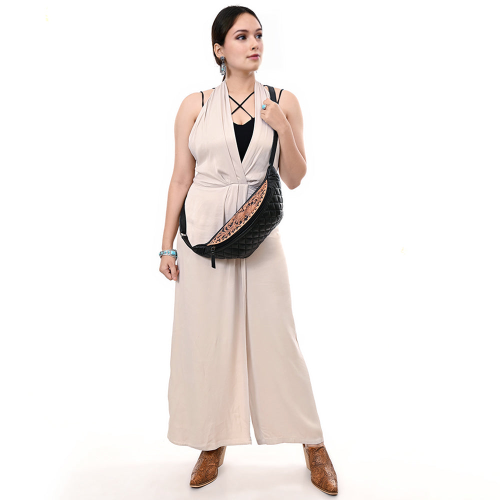 Genuine Western Leather Fanny Pack for Women - Hand Tooled Crossbody Bag | Perfect for Hiking, Travel & Outdoor Adventures