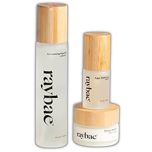 Raybae Morning Anti-Aging Skin Care Kit - 3-Piece Set with Rosehip Oil Cleanser, Hyaluronic Acid Serum & Hydrating Face Cream | Daily Skincare Routine for Glowing Skin, Wrinkle Reduction & Deep Moisturization | Perfect for Mature Skin, Dry Skin & Morning Skincare Regimen