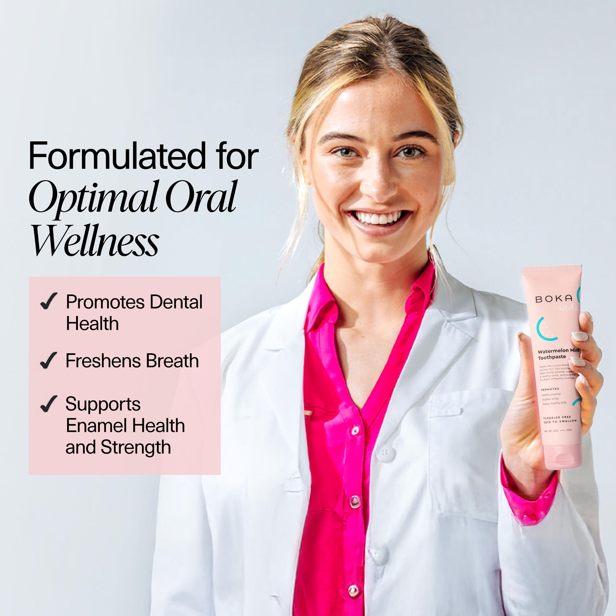 Boka Fluoride Free Toothpaste with Nano Hydroxyapatite - Sensitive Teeth Whitening & Remineralizing Toothpaste for Adults & Kids - Natural Watermelon Mint Flavor, 4oz (US Made) - Perfect for Daily Oral Care & Teeth Whitening Routine