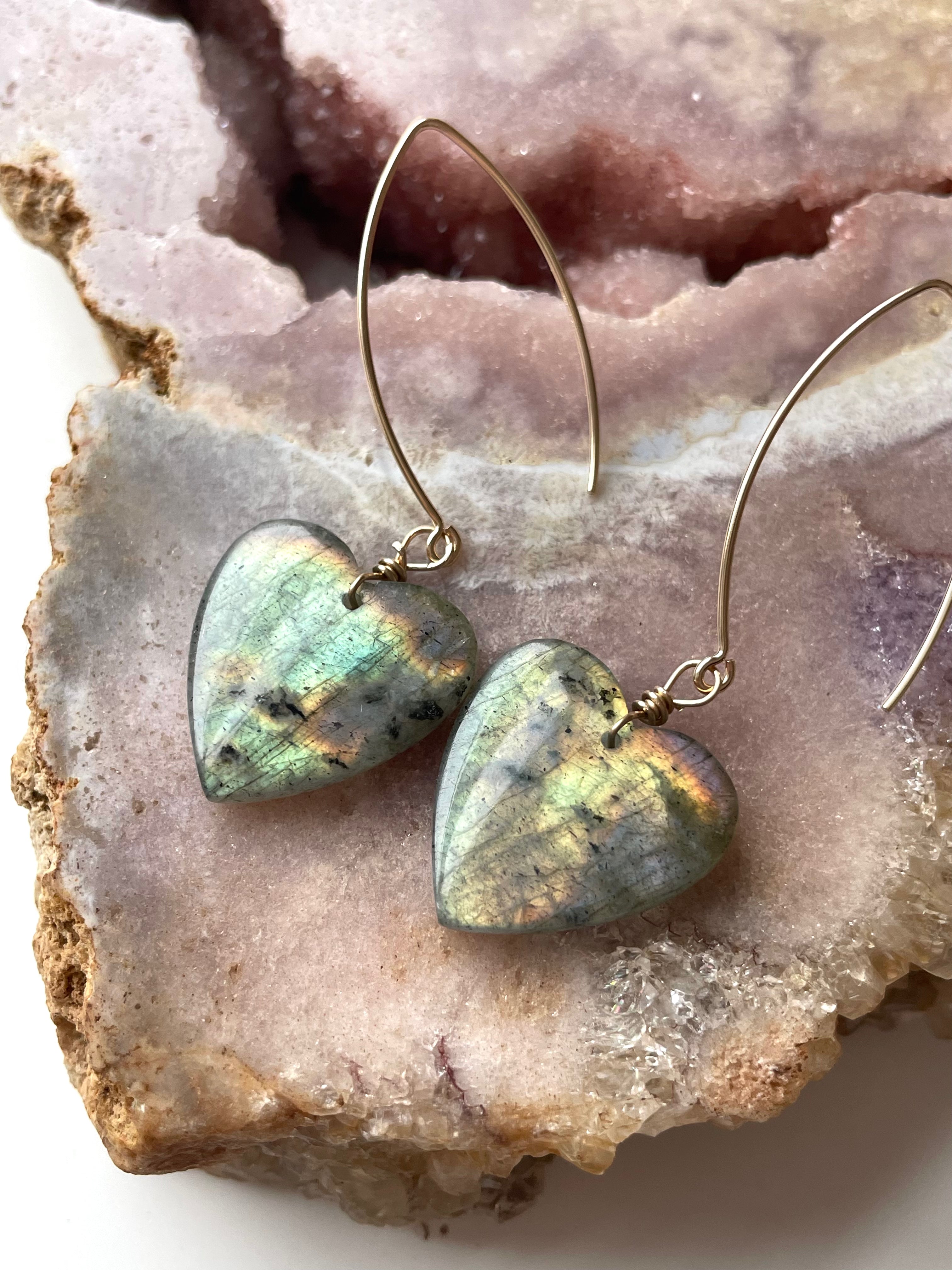 Gold Labradorite Dangle Drop Crystal Earrings for Women - Elegant Bohemian Jewelry for Party, Wedding & Everyday Wear