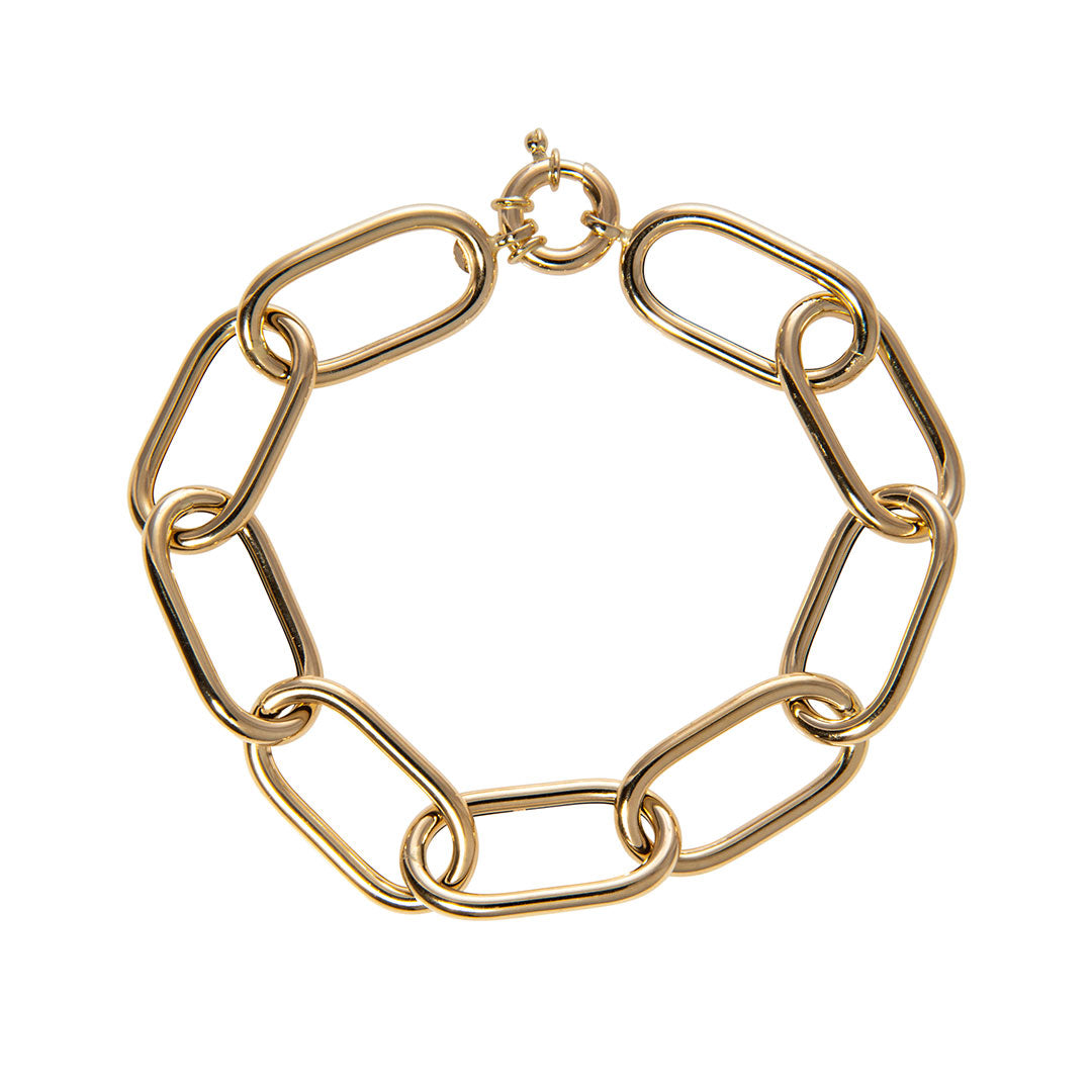 14K Yellow Gold Italian Oblong Oval Link Bracelet for Women - Elegant Luxury Jewelry Gift for Anniversary, Birthday & Special Occasions