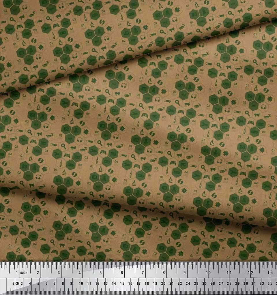 Soimoi 100% Cotton Canvas Fabric - Brown - 42 Inch Wide by The Yard - Camera, Headphone & Megaphone Print - Perfect for DIY Crafts, Tote Bags, Home Decor & Fashion Accessories