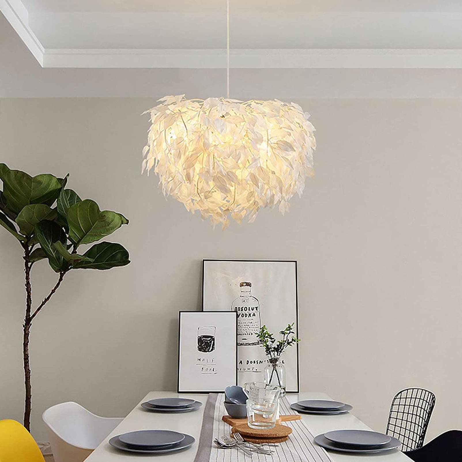 Modern Feather Pendant Light - Dimmable Fluffy Feather Chandelier with Adjustable Cable (47.2 Inch) for Living Room, Bedroom, Wedding & Party Decoration | Elegant Ceiling Lighting Fixture for Home & Event Decor