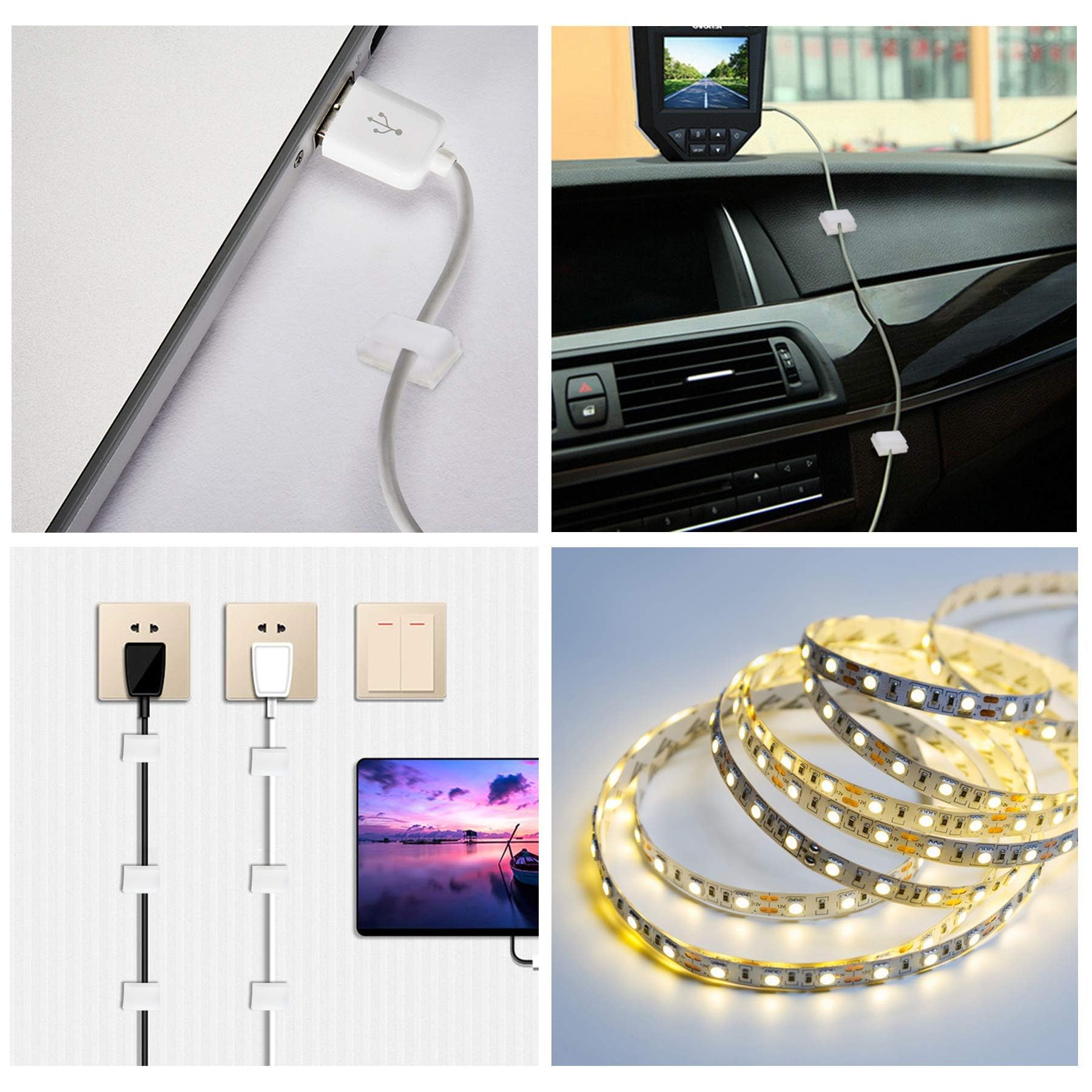 120 PCS White Self-Adhesive LED Light Strip Mounting Clips - 8mm Cable Clamp Organizer & Fasteners for LED Strips - Perfect for Home, Office, and DIY Lighting Projects