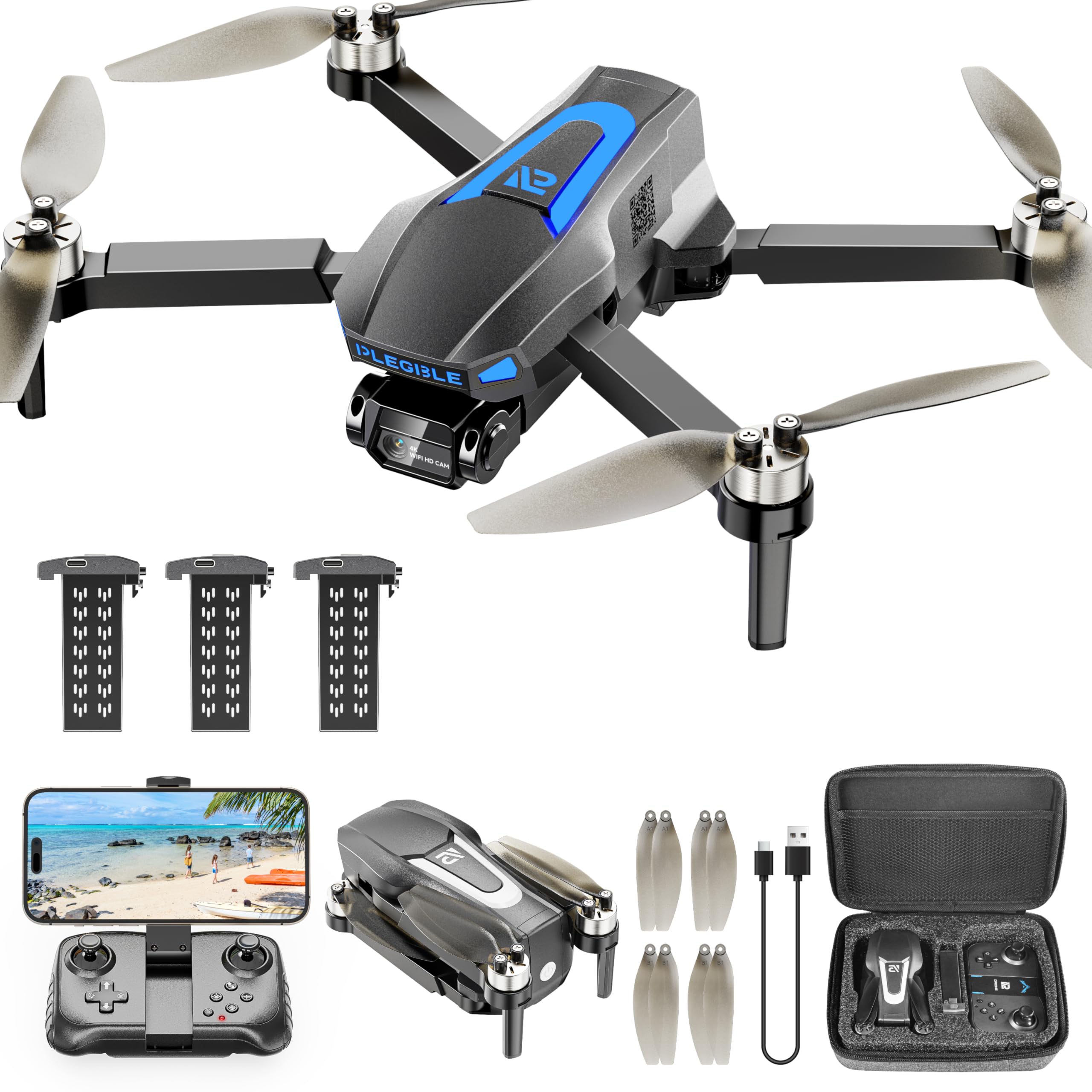 4K FPV Foldable RC Drone with Brushless Motor - 45 Mins Flight Time, 3 Batteries & Beyond-Range Alert - Best Camera Drone for Adults, Kids & Beginners - Perfect for Aerial Photography, Outdoor Adventures & Gifts for Men & Boys