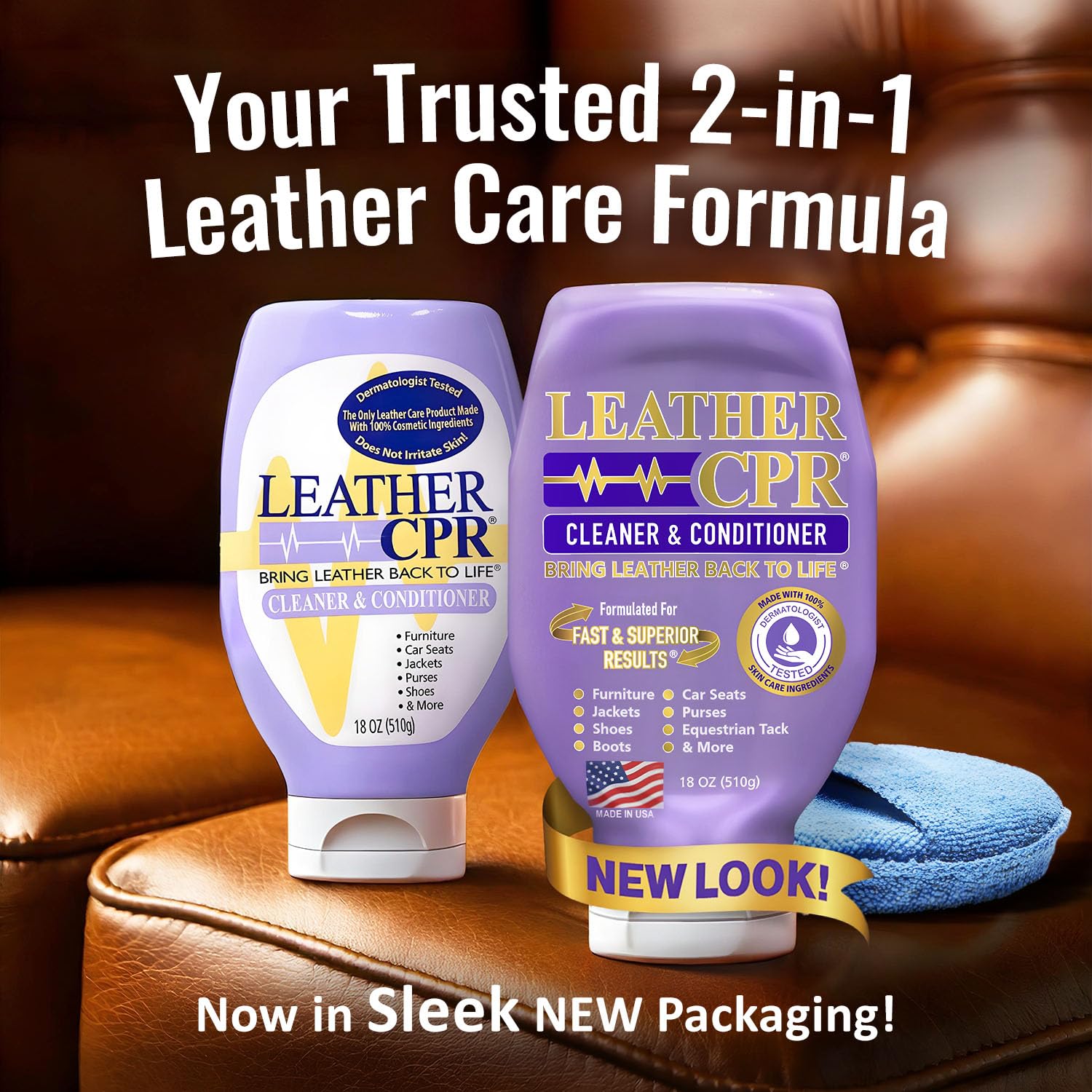 Premium Leather CPR Cleaner & Conditioner - USA Made, Restores & Protects Couches, Purses, Shoes, Jackets & Car Interiors - 18oz Leather Care Kit for Home & Auto Use