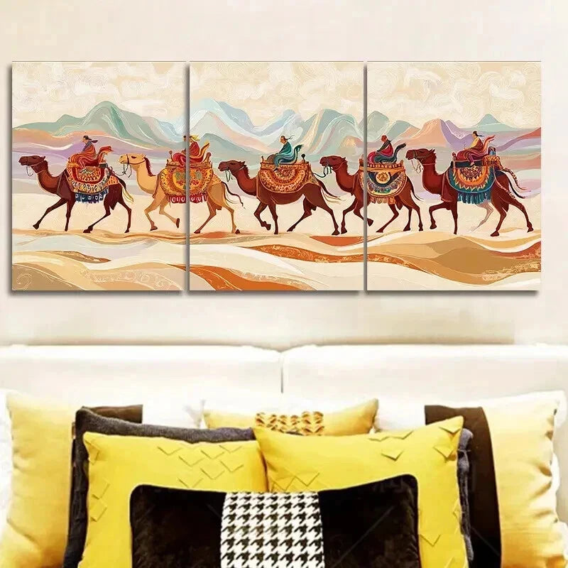 3-Piece Camel Caravan Wall Art Set - Framed Canvas Prints 50x70cm - High Quality Australian Made Wall Decor - Ready to Hang - Perfect for Living Room, Bedroom & Office Decor