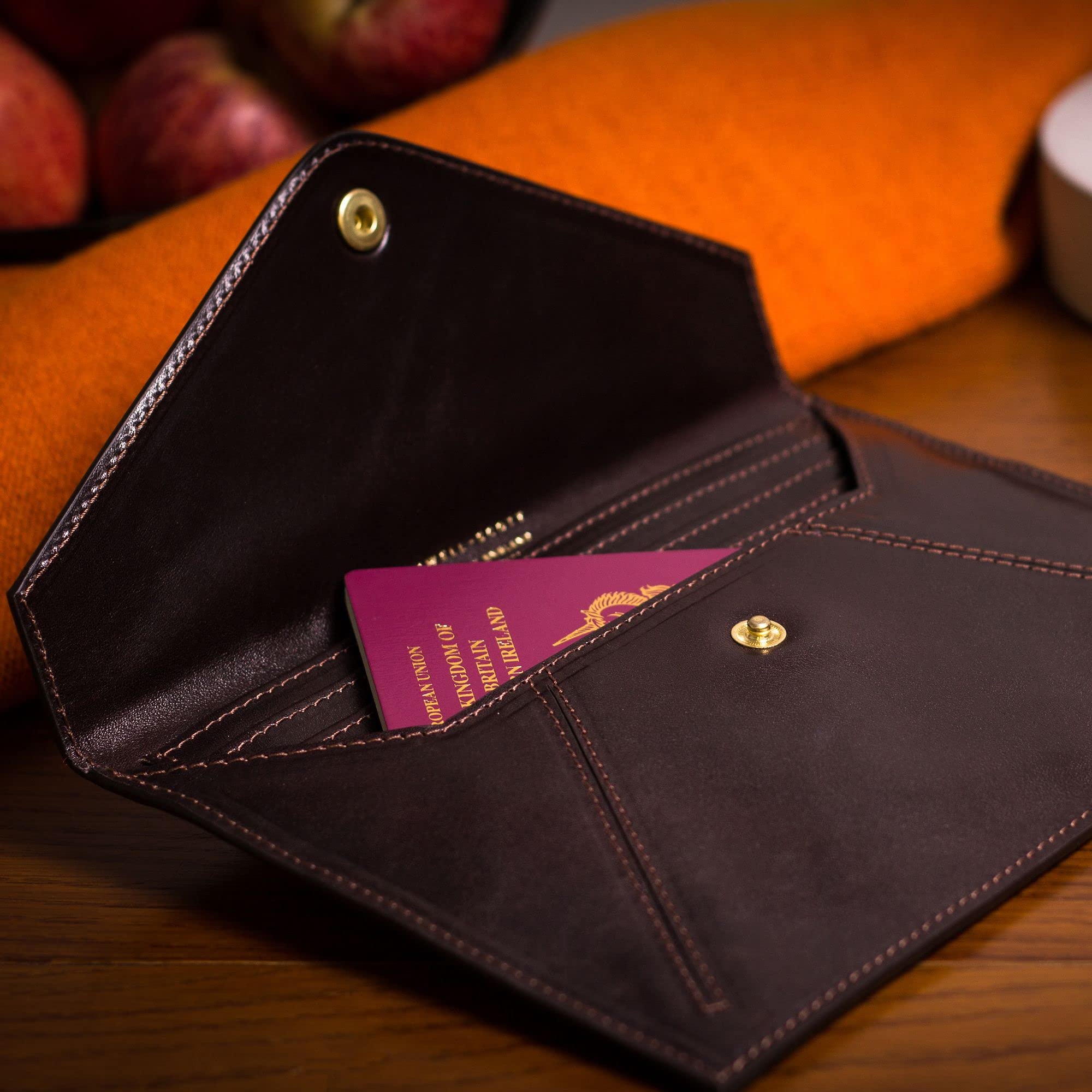 Maxwell Scott Women's Luxury Leather Travel Clutch Wallet - RFID Blocking, Multiple Credit Card Slots & Document Organizer - Ortona Dark Brown - Perfect for Business Trips, Office & Everyday Use