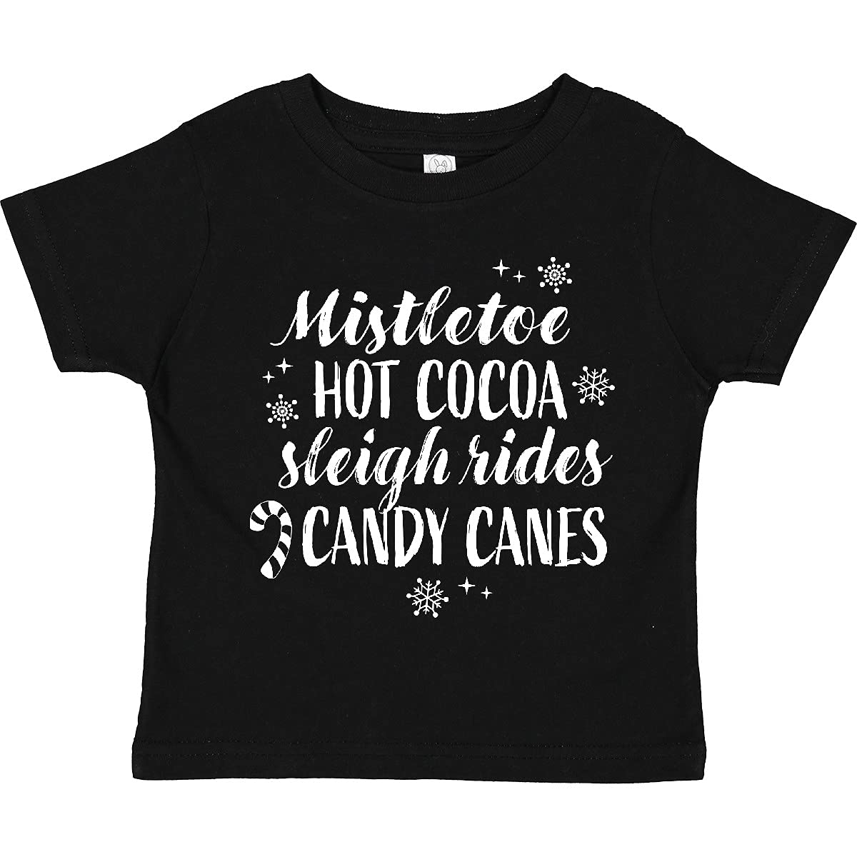 Inktastic Christmas Toddler T-Shirt - Mistletoe, Hot Cocoa, Sleigh Rides & Candy Print | Holiday Family Outfit for Christmas Parties & Festive Photos